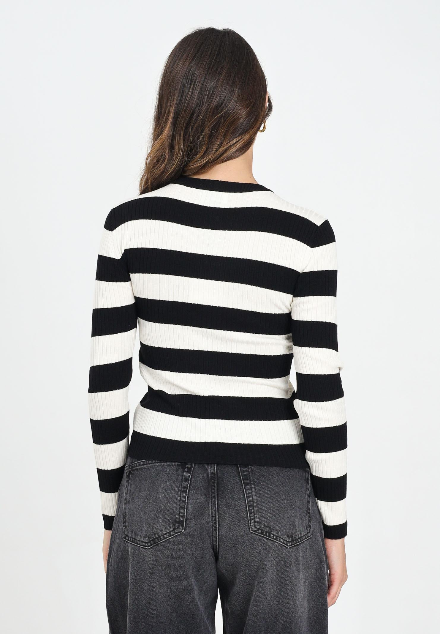 JDY Maglioncino girocollo a righe nere e panna da donna 15277223 Black JDY 