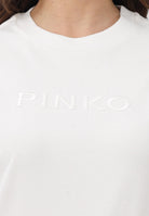 PINKO T-shirt a manica corta bianca da donna con ricamo logo 101752A339 Z05 PINKO 