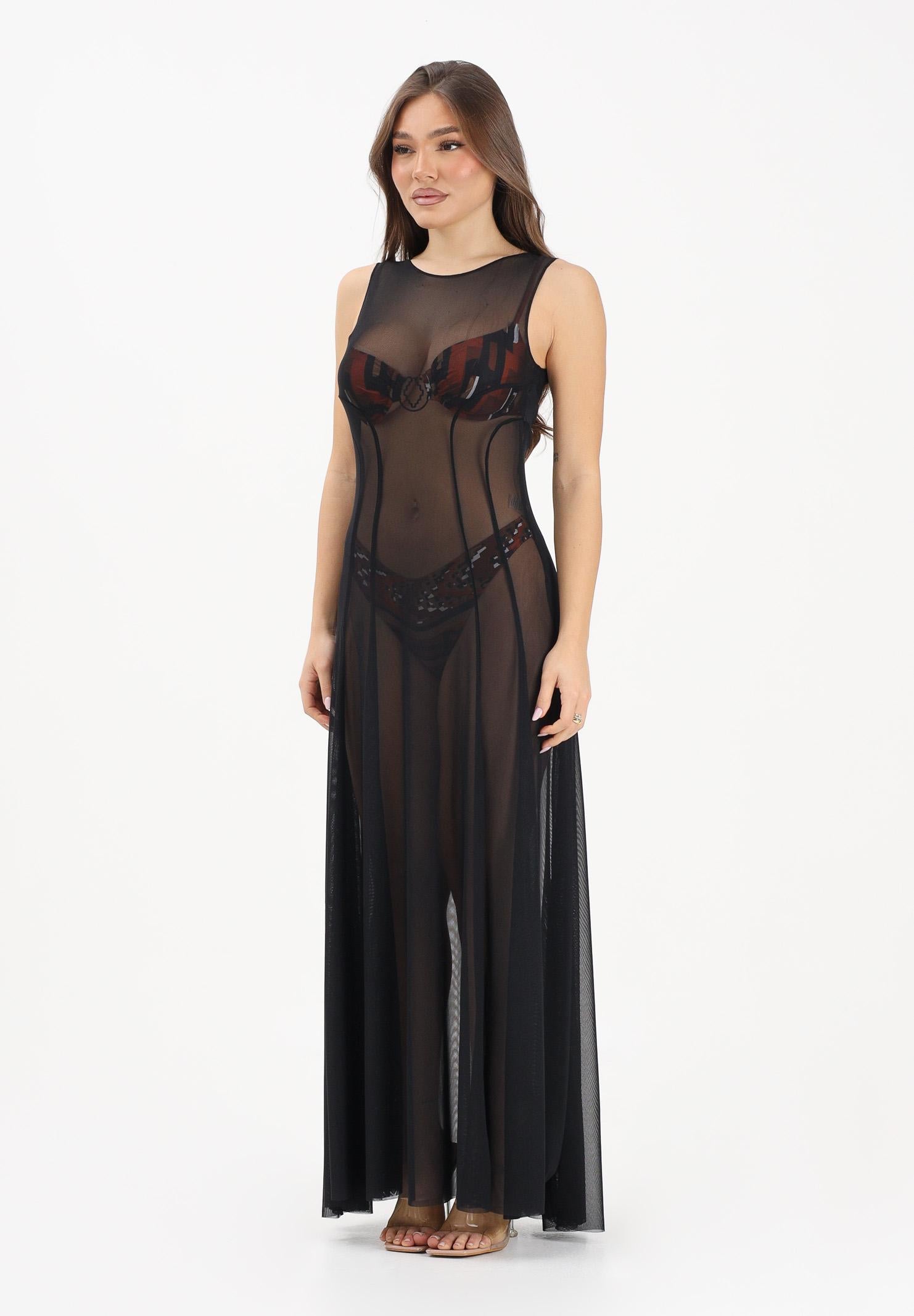 ME FUI Abito lungo nero da donna realizzato in tulle trasparente MF26-SW0720BK . ME FUI 