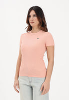 LACOSTE T-shirt a manica corta rosa pesca da donna in cotone a costine TF5538 UI2 LACOSTE 
