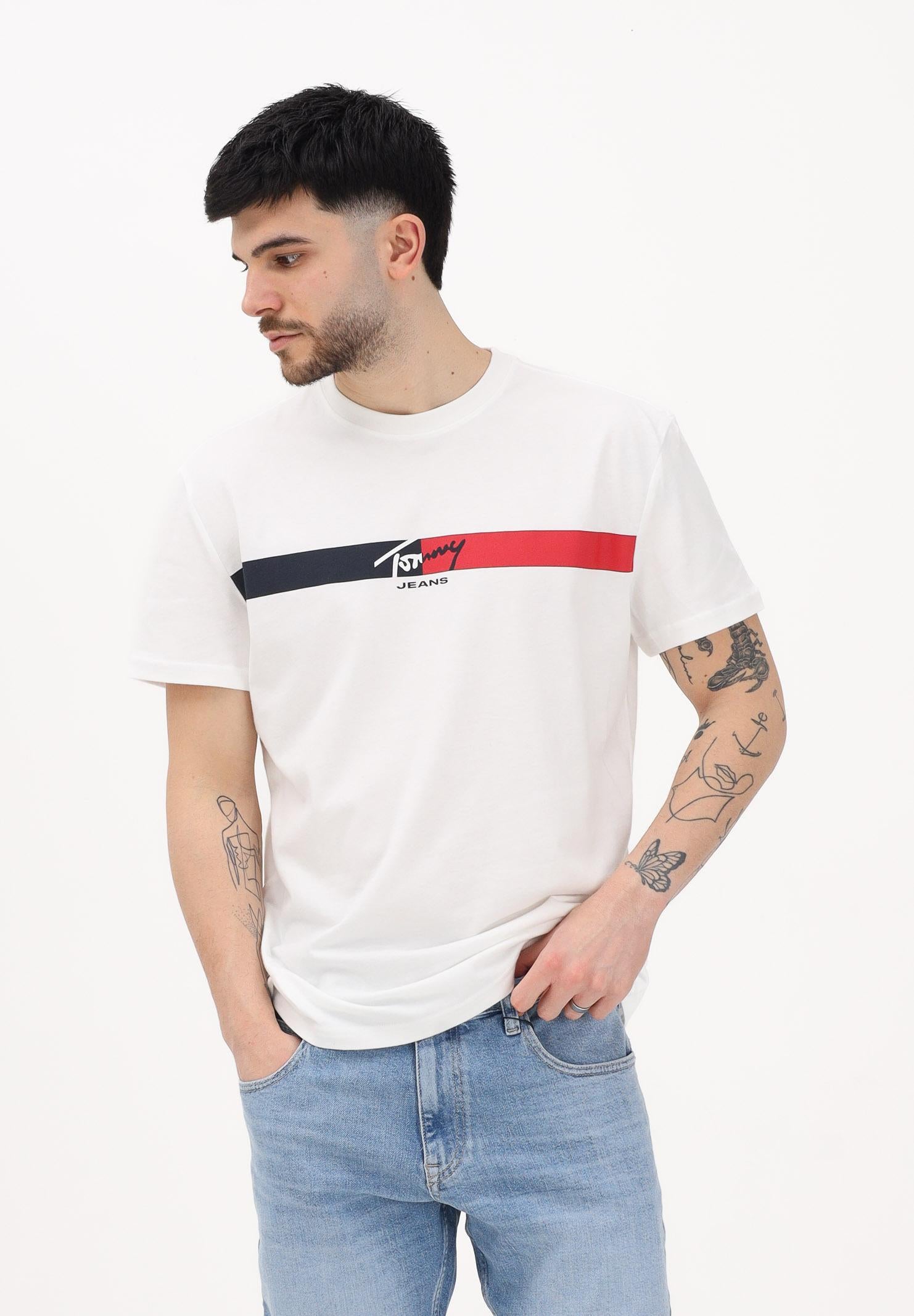 TOMMY JEANS T-shirt a manica corta panna da uomo con banda logo frontale DM0DM22539 YBL TOMMY JEANS 