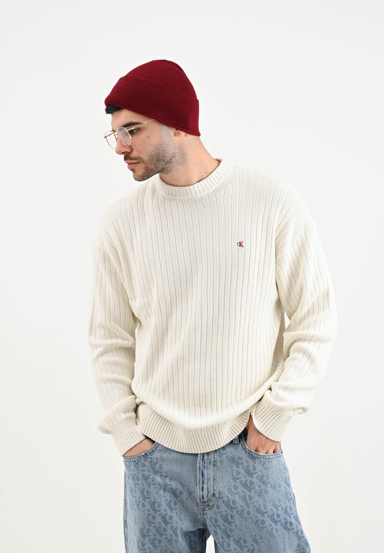 CALVIN KLEIN JEANS Maglioncino girocollo panna da uomo con logo LV04RD314GYAS . CALVIN KLEIN JEANS 