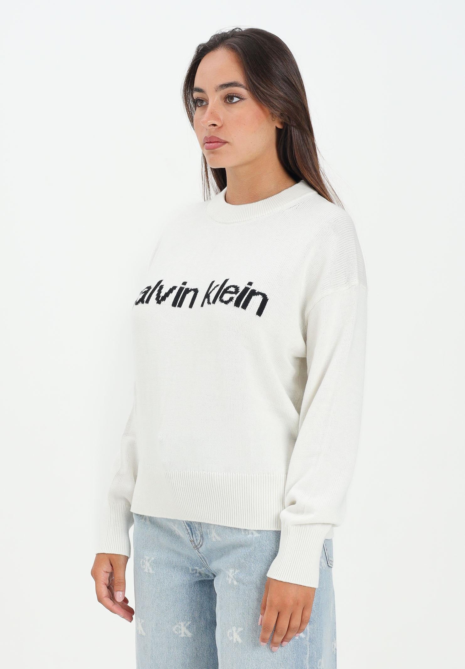 CALVIN KLEIN JEANS Maglioncino girocollo bianco da donna con logo LV047C311GYAS  CALVIN KLEIN JEANS 