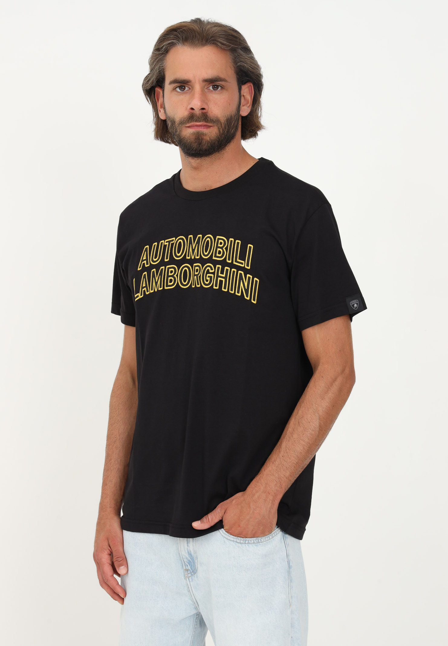 T-shirt Lamborghini nero uomo casual manica corta