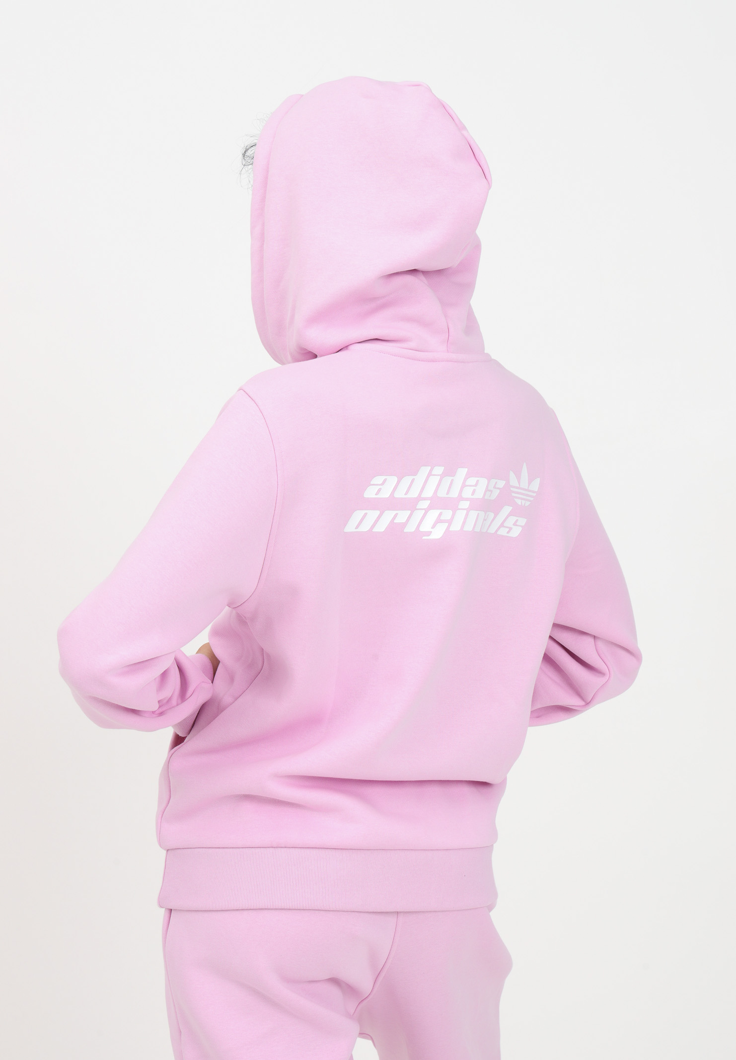 Pink hooded sweatshirt for women embellished with multiple logo ADIDAS ORIGINALS | IJ6015.