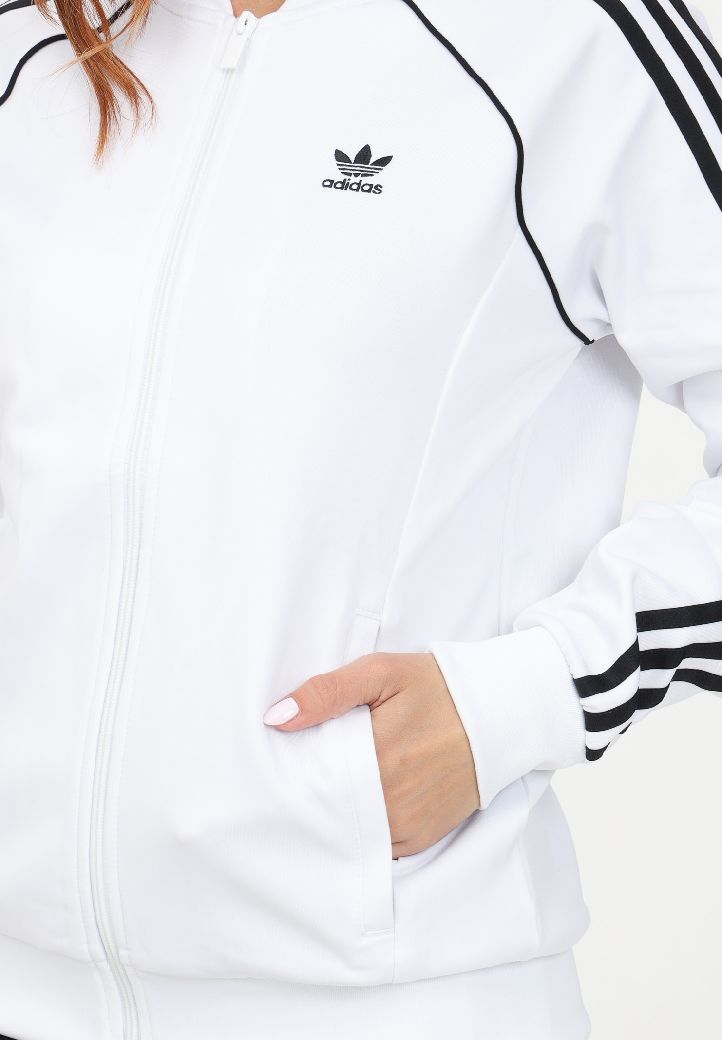 White sweatshirt with logo and zip for women ADIDAS ORIGINALS | IK6558.