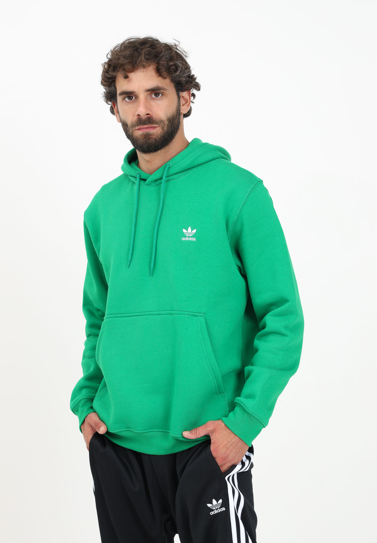 ugentlig Hammer Utilfreds Trefoil Essentials green hooded sweatshirt for men - ADIDAS ORIGINALS -  Pavidas