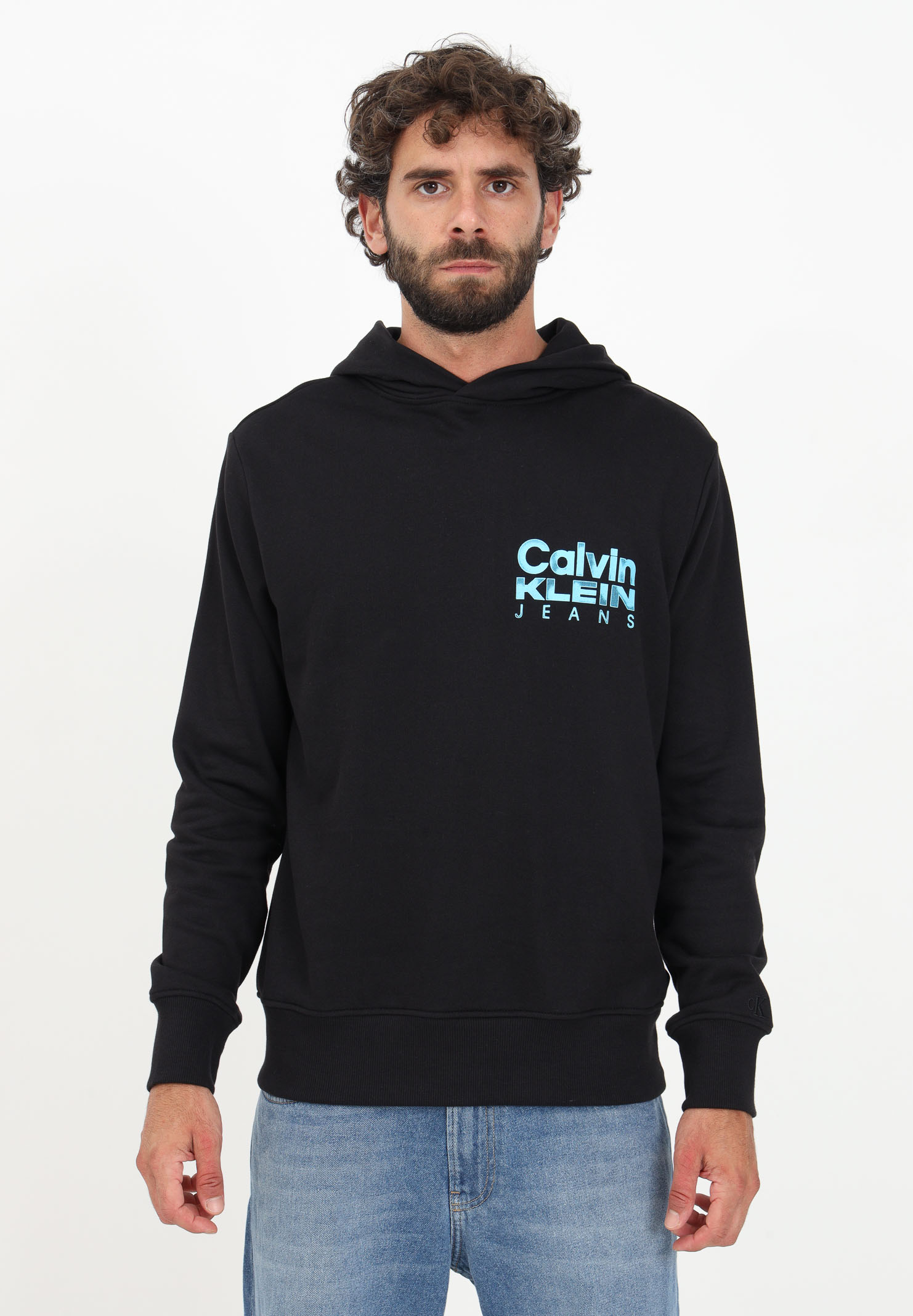 Black hooded sweatshirt for men embellished with logo CALVIN KLEIN JEANS | J30J324219BEHBEH