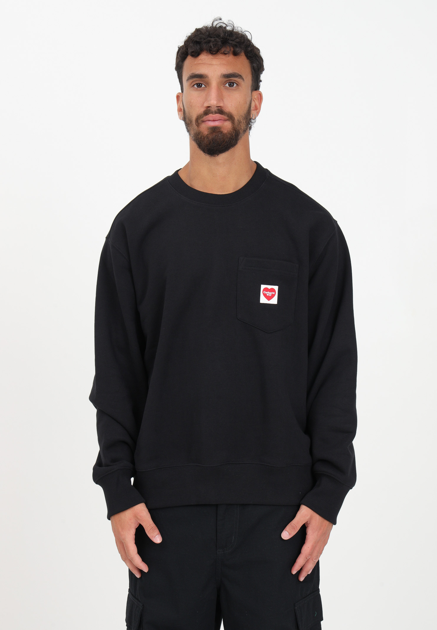 Black crew-neck sweatshirt for men with chest pocket CARHARTT WIP | I03231589XX