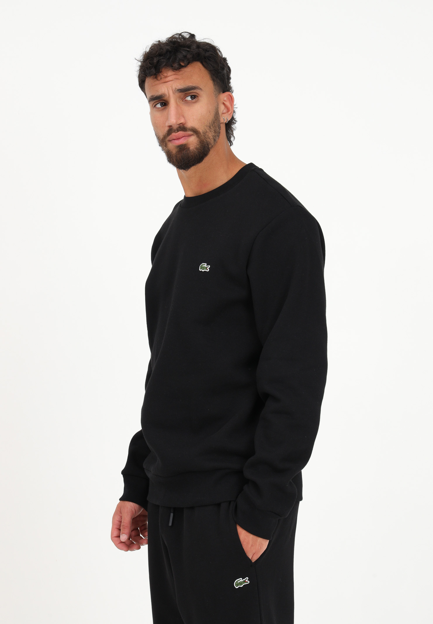 Men's black crewneck sweatshirt with crocodile patch LACOSTE | SH9608031