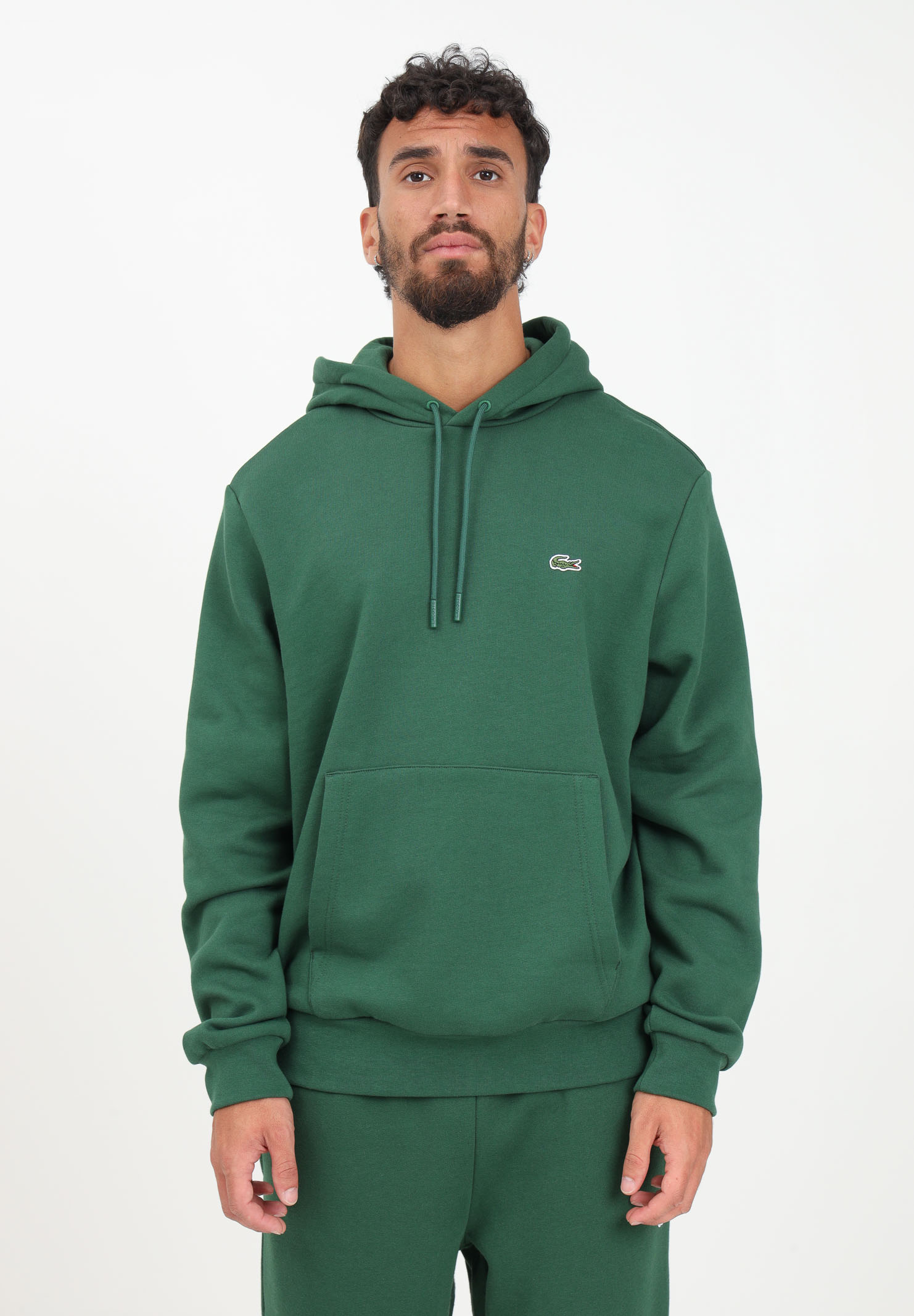 Green hooded sweatshirt for men embellished with logo patch LACOSTE | SH9623132