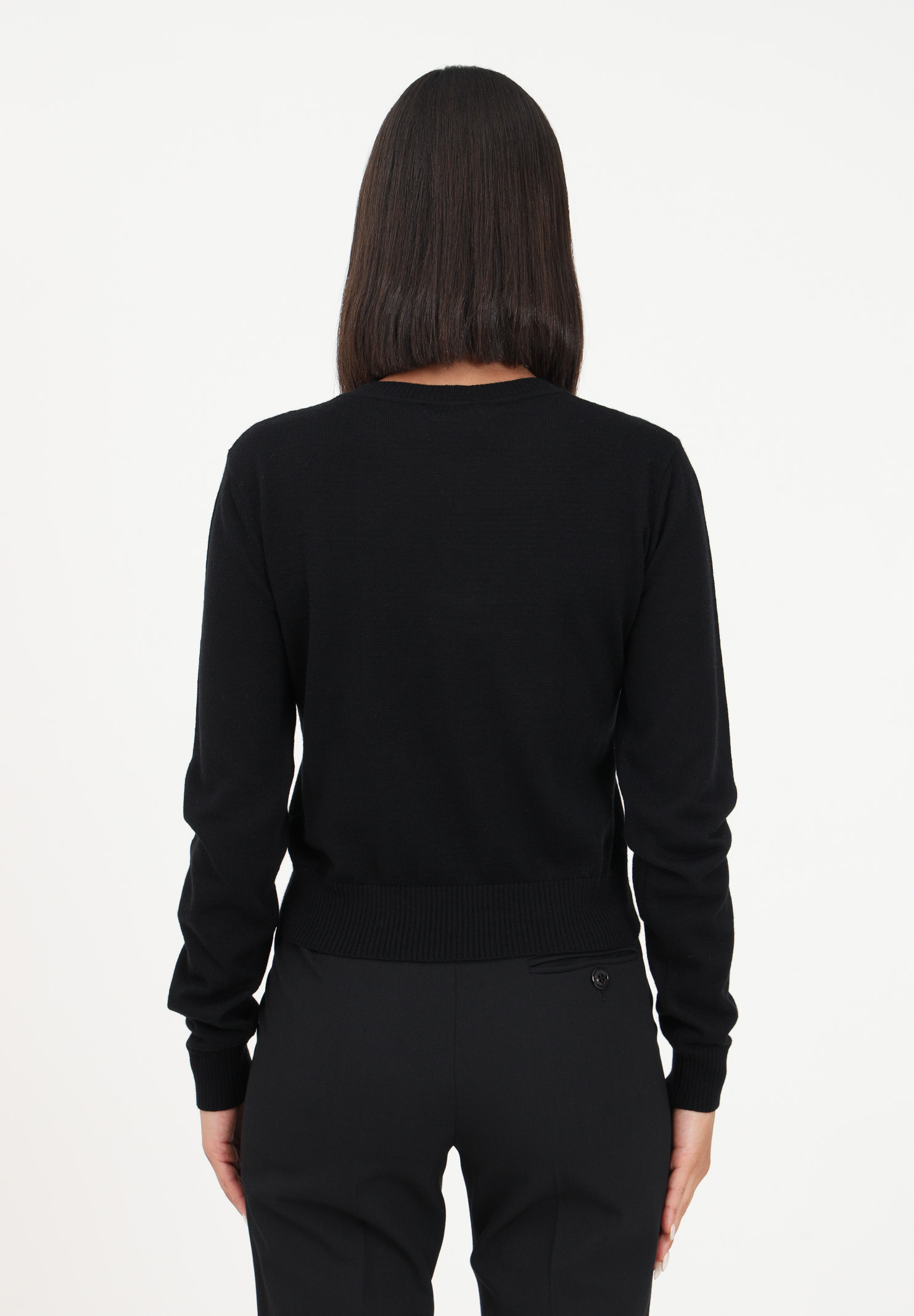 Maglioncino nero da donna con logo Moschino Jeans creato con strass MO5CH1NO JEANS | A090882070555