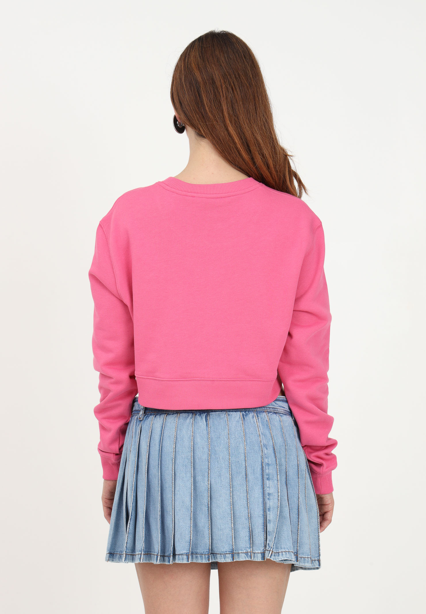Pink crop sweatshirt for women with logo embroidery MO5CH1NO JEANS | A171482571208