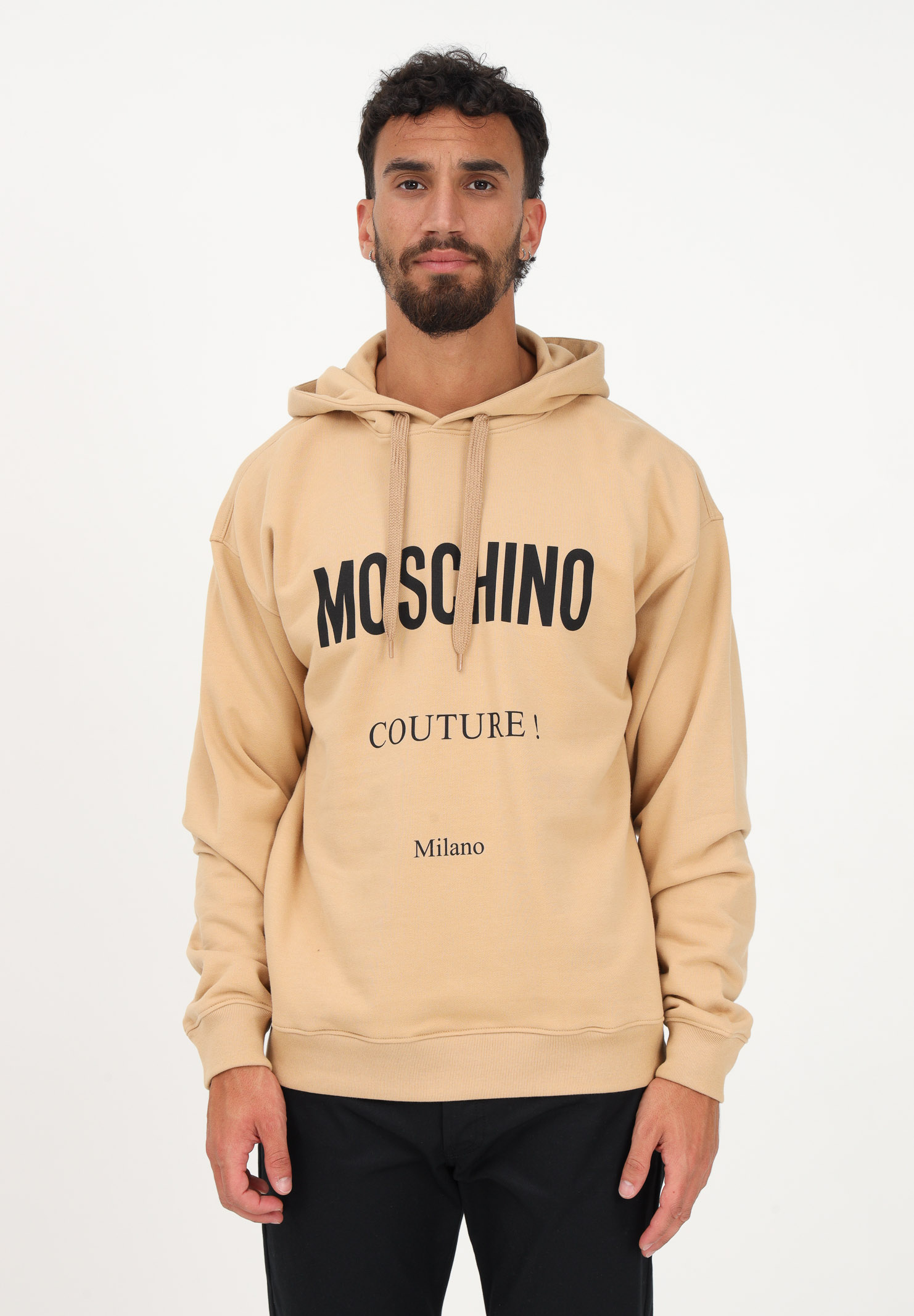 Men's beige hooded sweatshirt embellished with logo print MOSCHINO | A170652281018