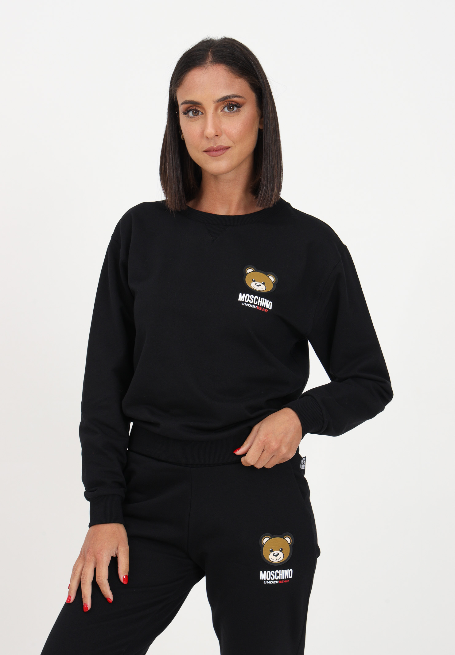 Black women's sweatshirt with logo and small teddy MOSCHINO | A179044130555