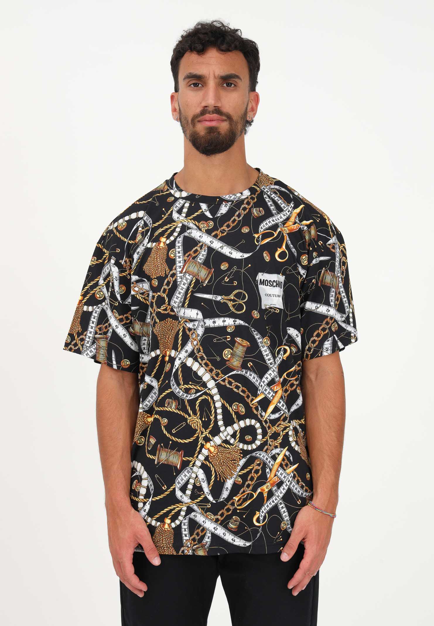 Black men's T-shirt with all-over sartorial elements print - MOSCHINO -  Pavidas