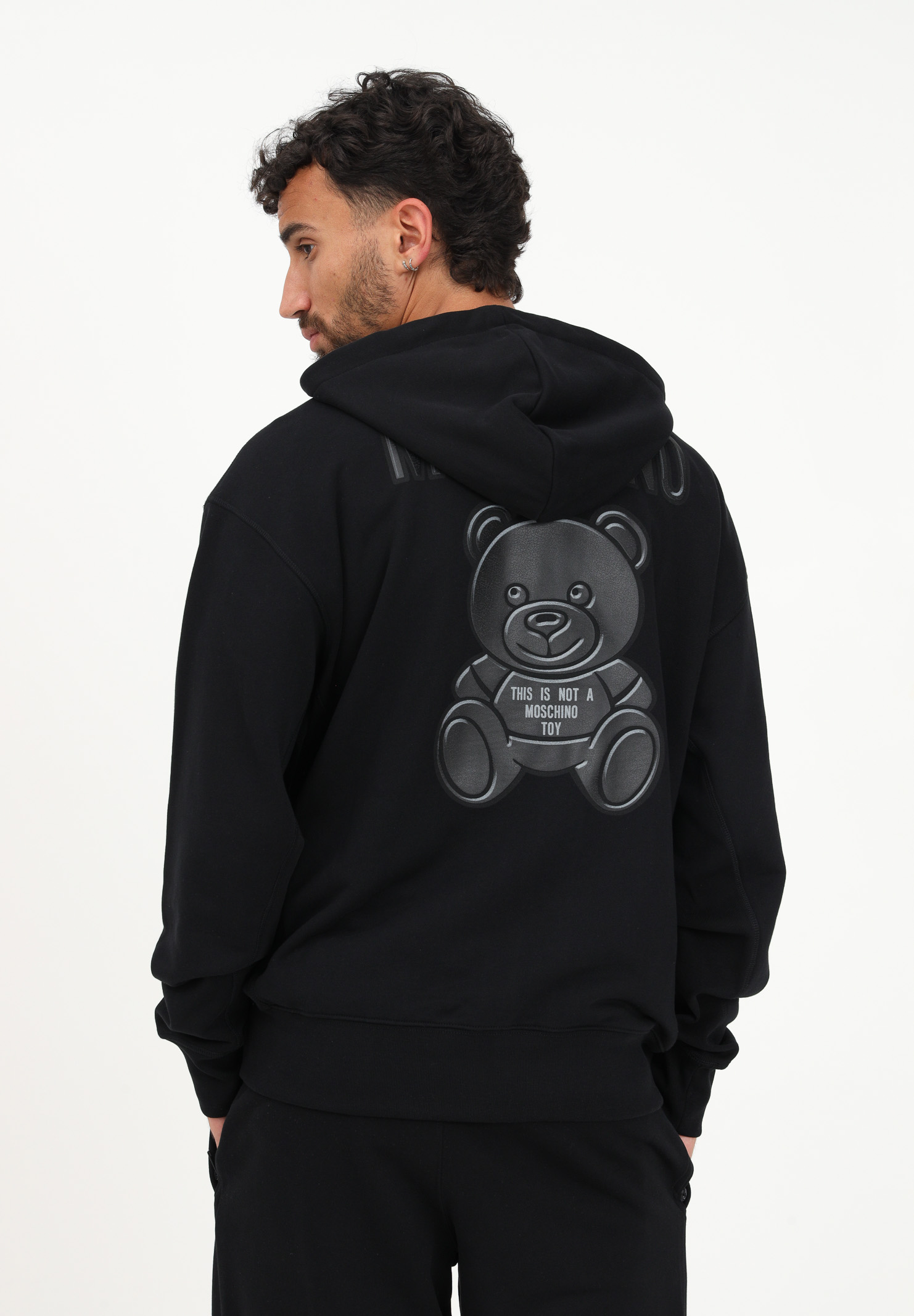 Black hooded sweatshirt for men embellished with logo and Moschino Teddy Bear print MOSCHINO | J173870281555