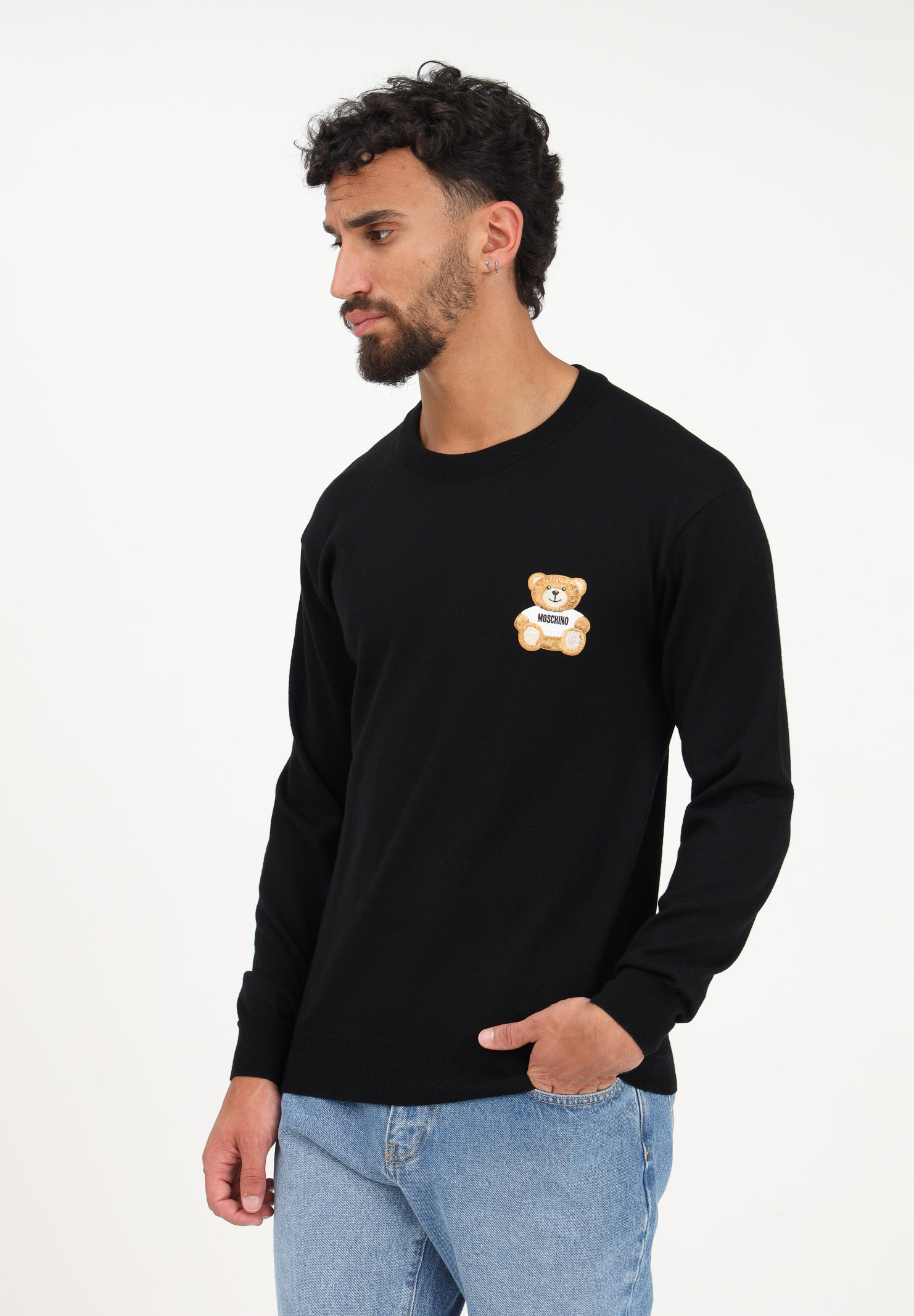 Black men's sweatshirt with teddy bear embroidery MOSCHINO | V090270000555