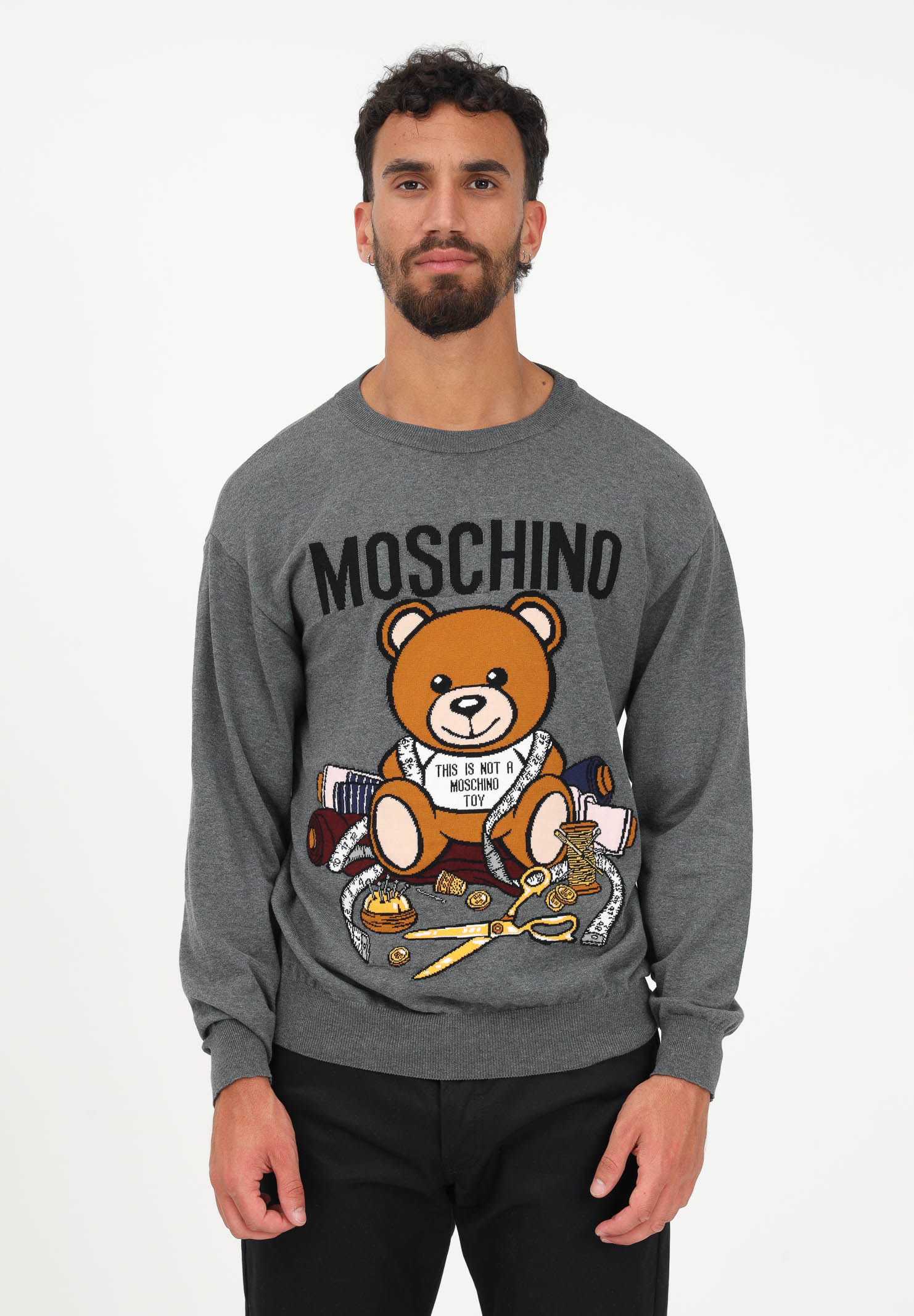 Maglioncino grigio da uomo con logo e Moschino Teddy Bear MOSCHINO | V092252051507