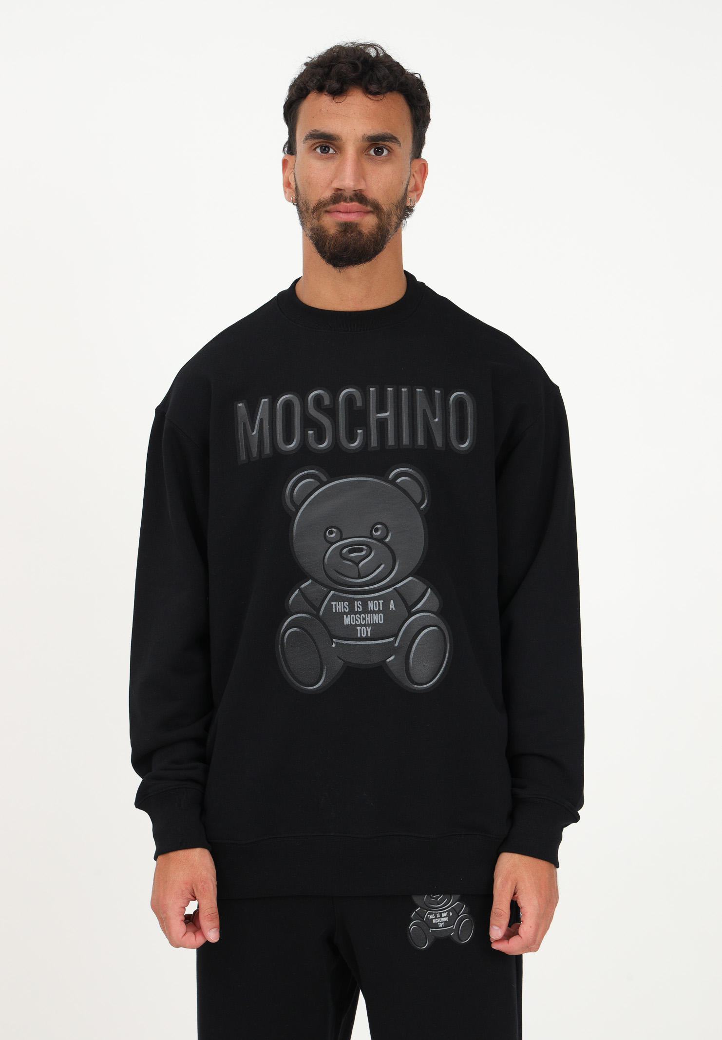 Black crewneck sweatshirt for men with logo and Moschino Teddy Bear print MOSCHINO | V171370281555