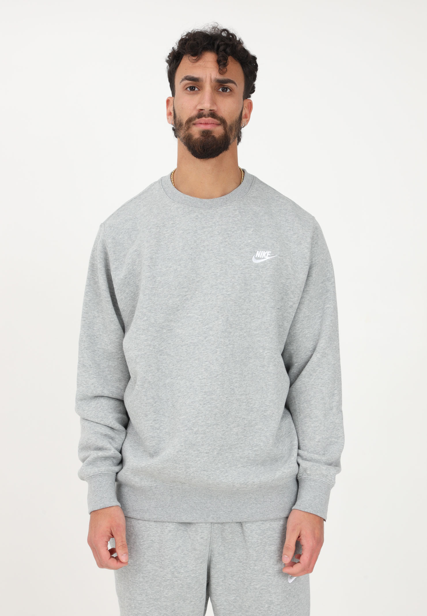 Gray Nike Sportswear Club Fleece crewneck sweatshirt for men and women NIKE | BV2662063