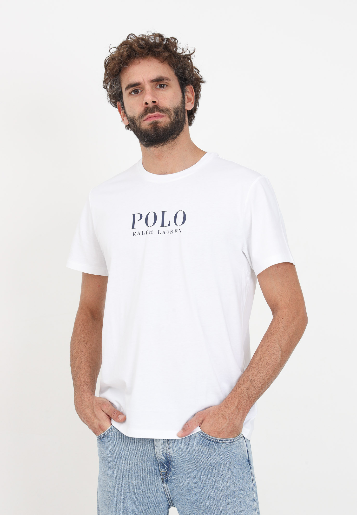 White t-shirt with basic logo print for men RALPH LAUREN Pavidas
