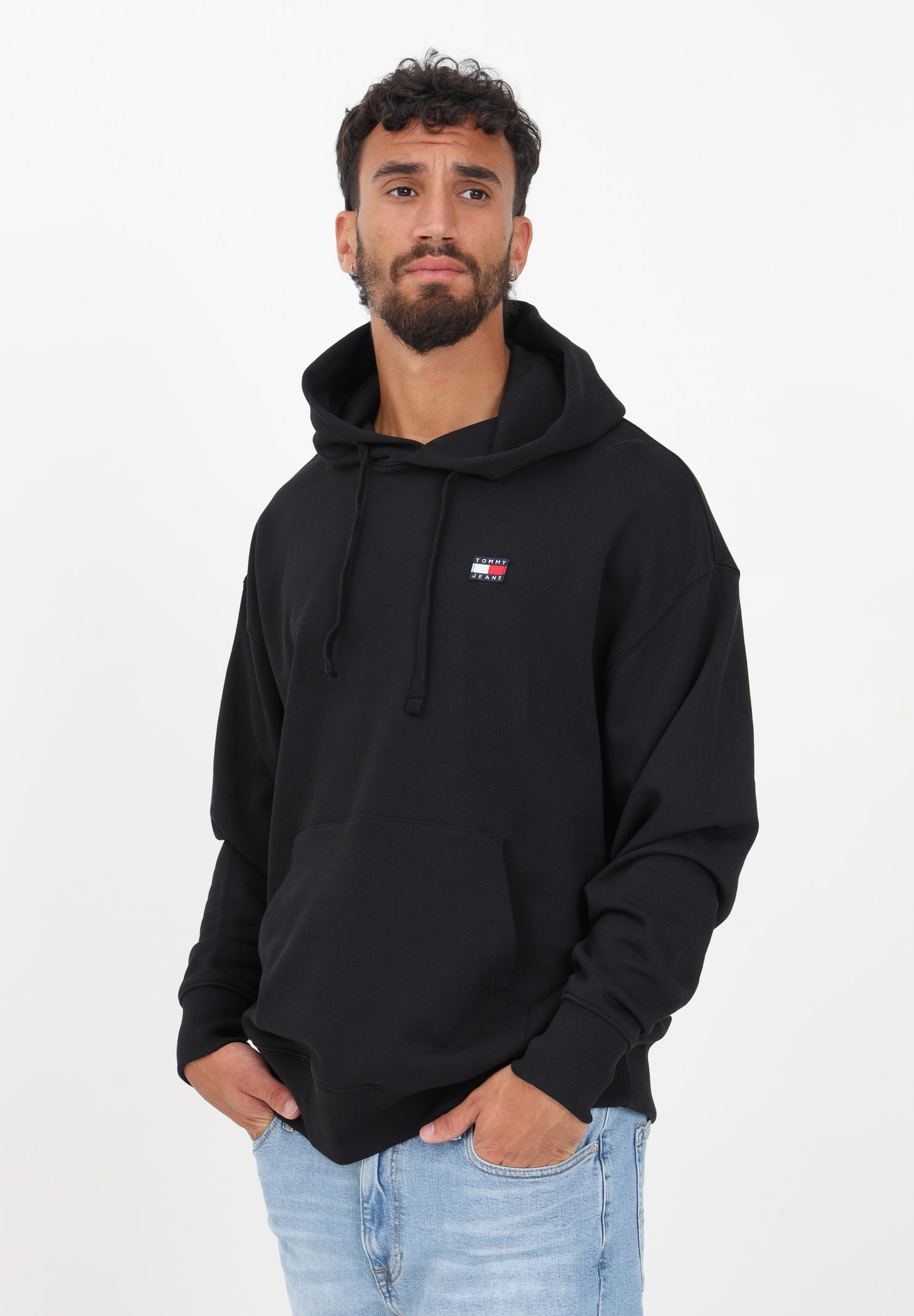 Men's black hooded sweatshirt embellished with logo patch TOMMY JEANS | DM0DM16369BDSBDS