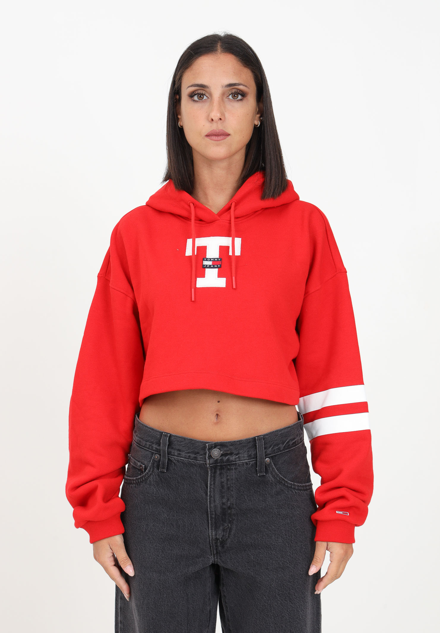 Red college style crop sweatshirt for women TOMMY JEANS | DW0DW16122XNLXNL