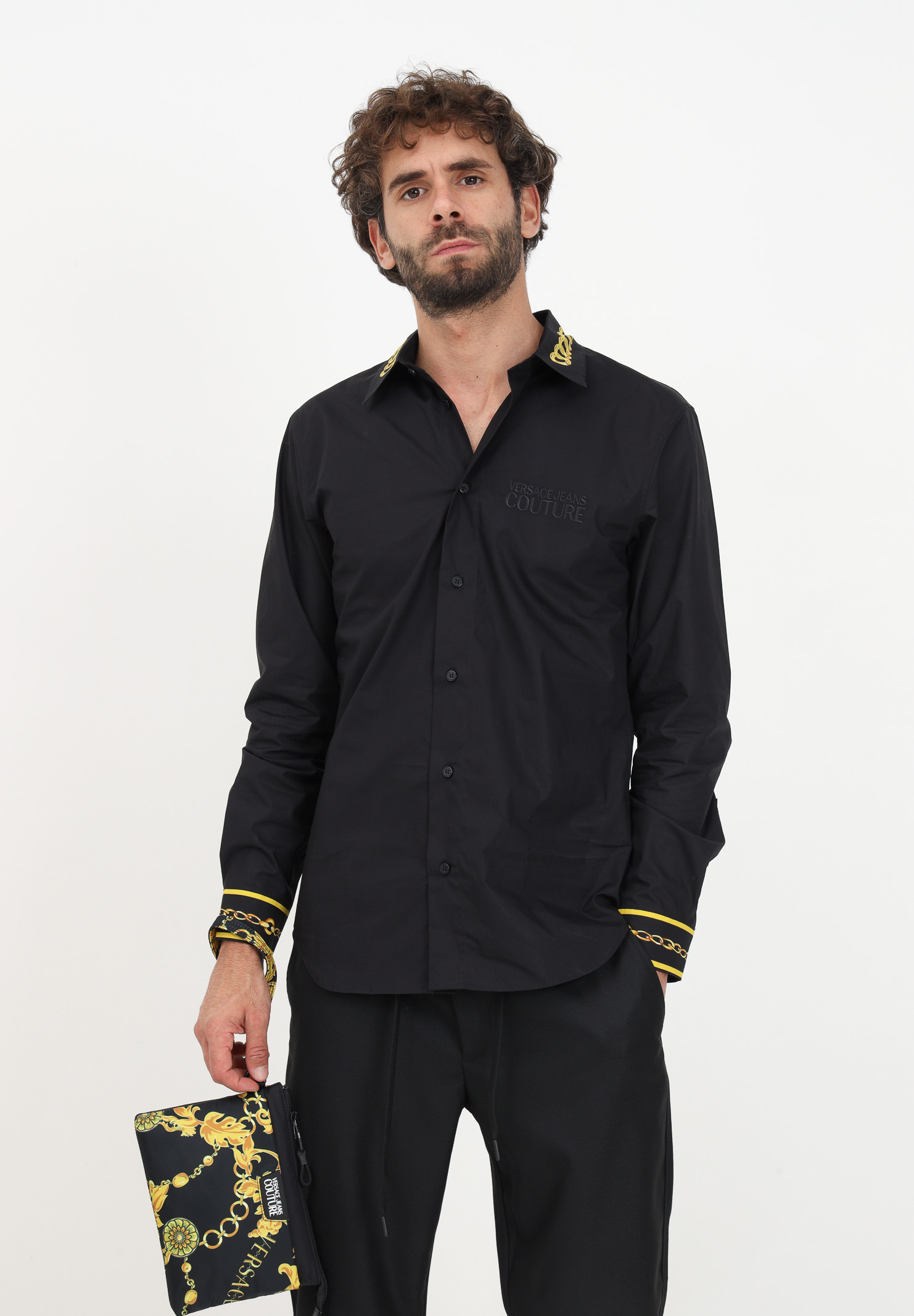 Camicia nera con logo Couture da uomo - VERSACE JEANS COUTURE - Pavidas