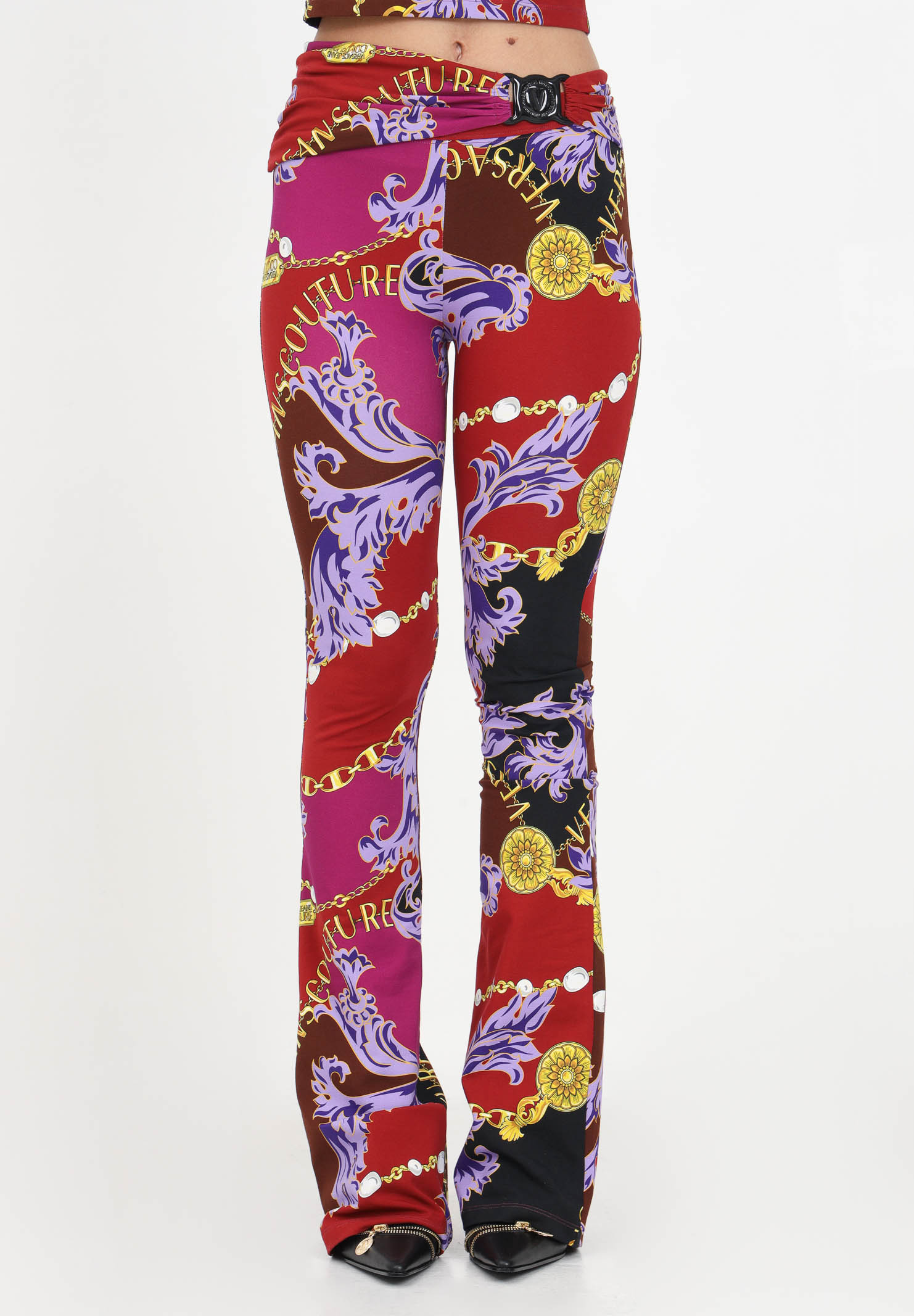 Leggings with logo print and logo plaque for women - VERSACE JEANS COUTURE  - Pavidas