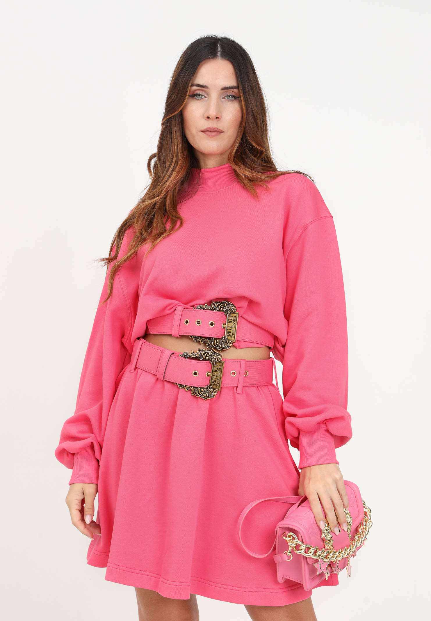 Felpa rosa fluo con cintura da donna VERSACE JEANS COUTURE | 75HAI311F0010461