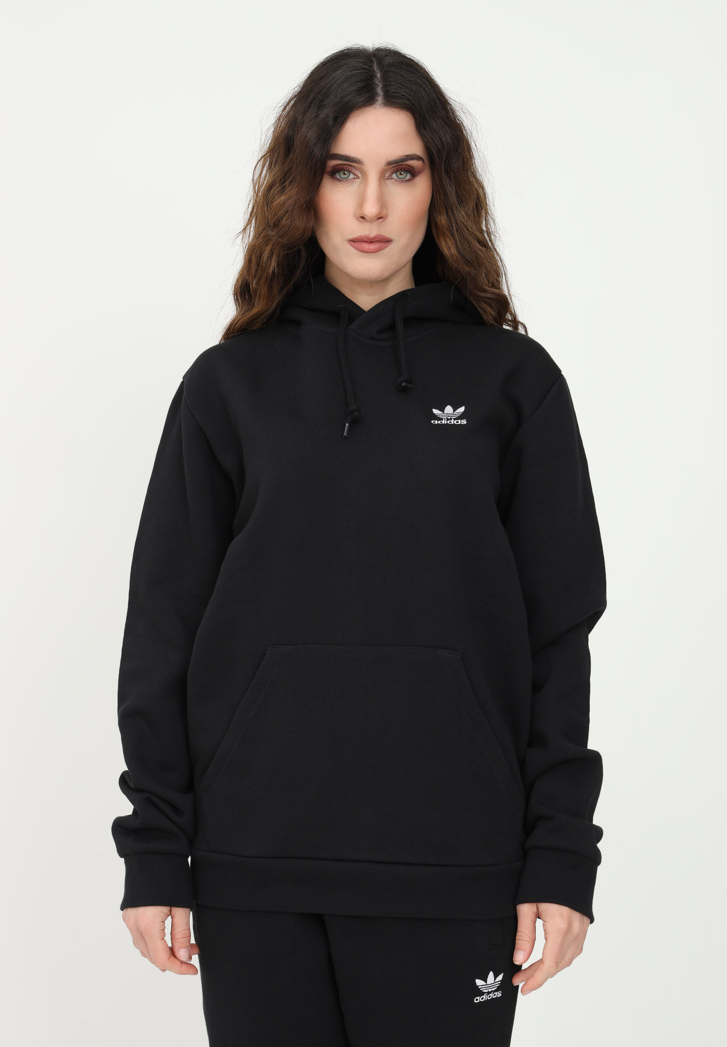 Black hoodie for men and women with trefoil logo embroidery ADIDAS | FM9956.