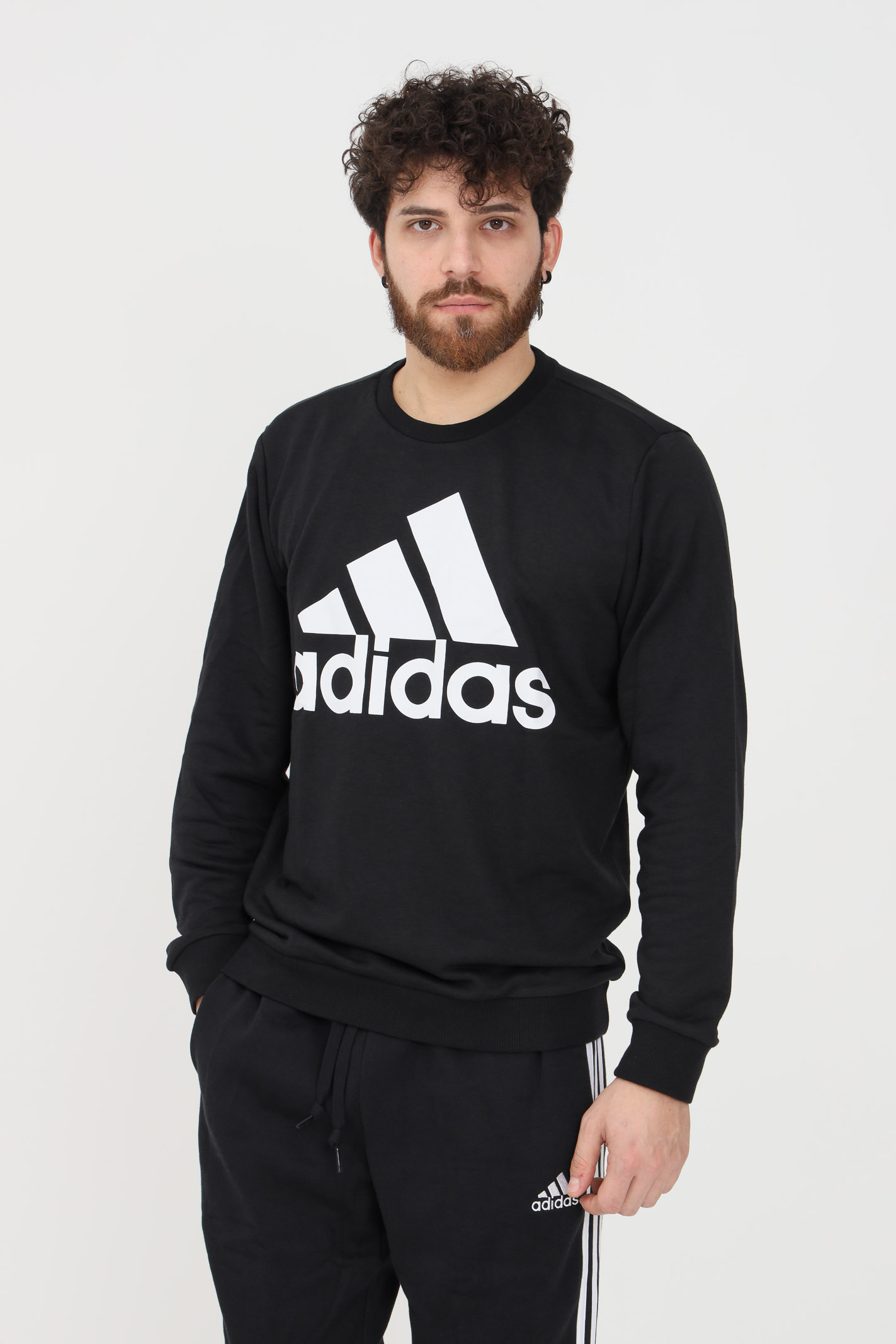 Black crewneck sweatshirt for men with maxi logo print ADIDAS | GK9076.