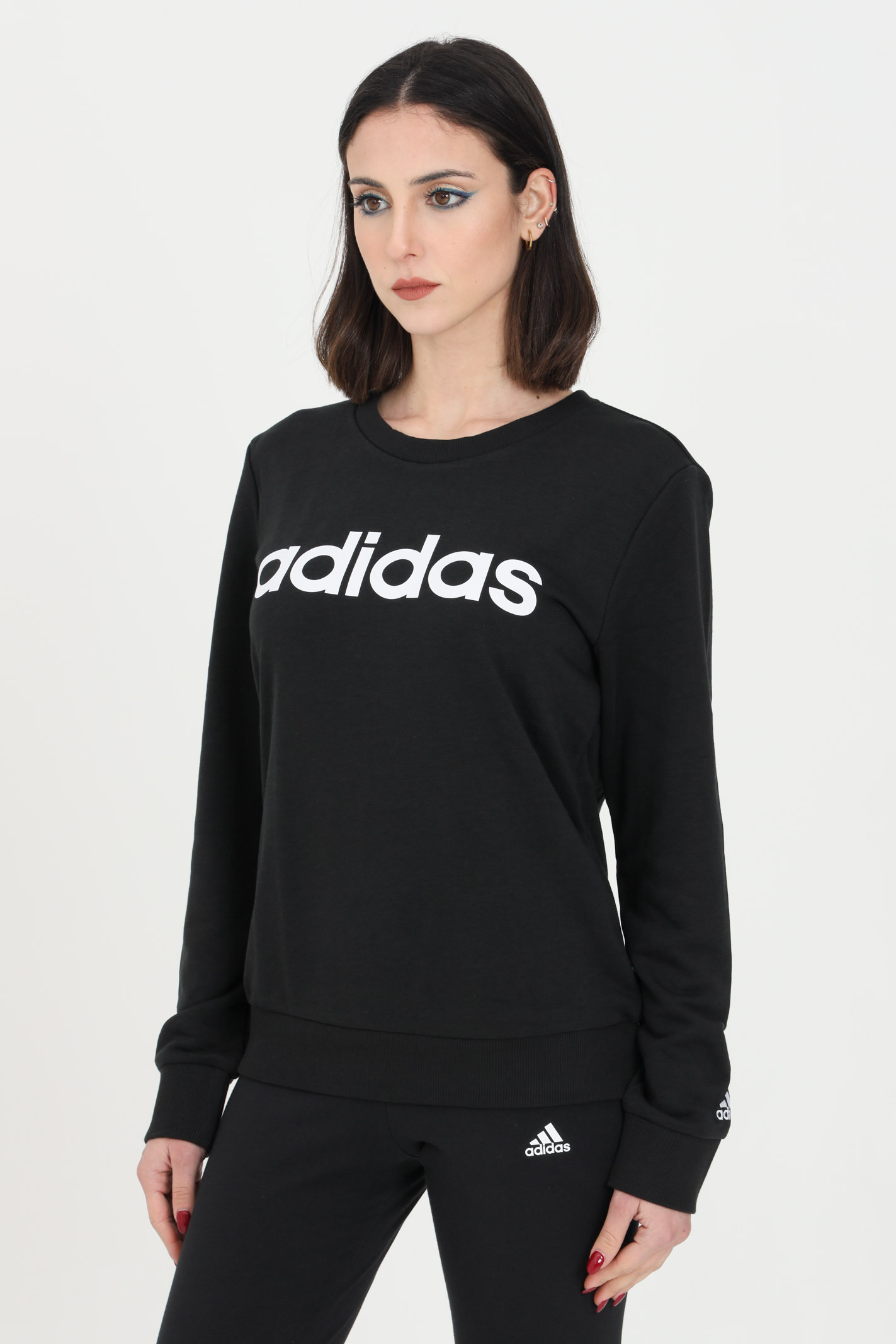 Women's black crewneck sweatshirt with logo print ADIDAS | GL0718.