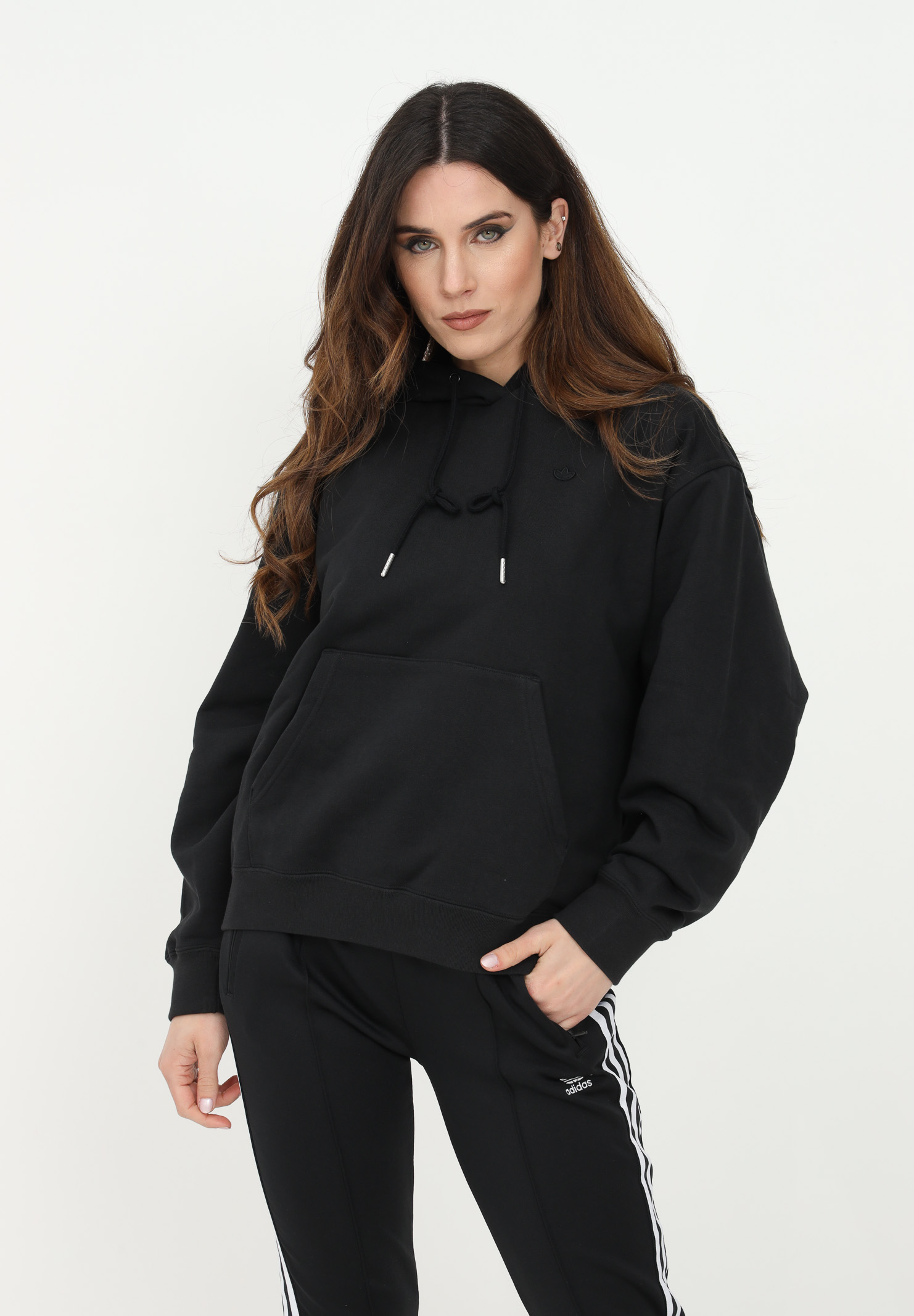 Black oversized adicolor hoodie for women ADIDAS | HC7104.