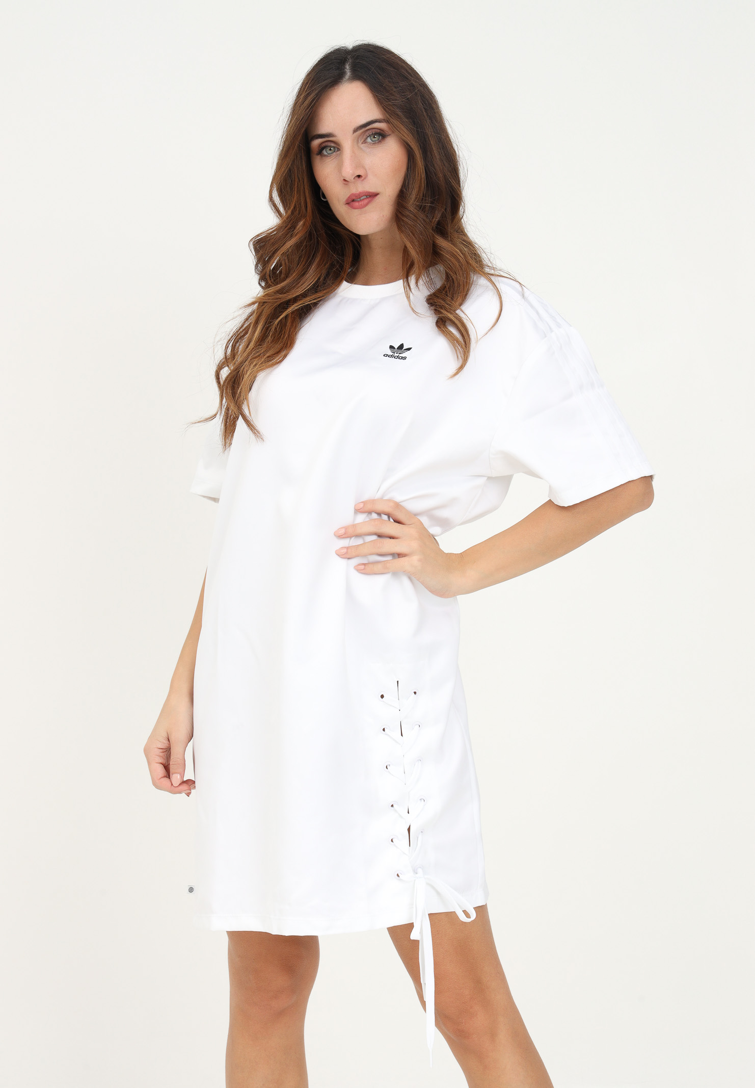 Women's white sporty short dress with laces ADIDAS | HK5080.