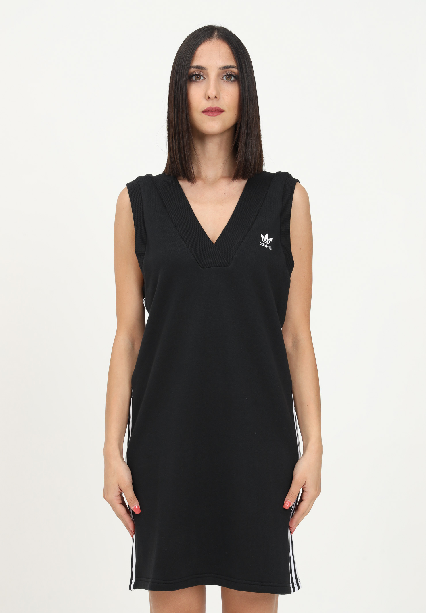 Black short dress for women with logo embroidery and 3 side stripes ADIDAS | HM2134.
