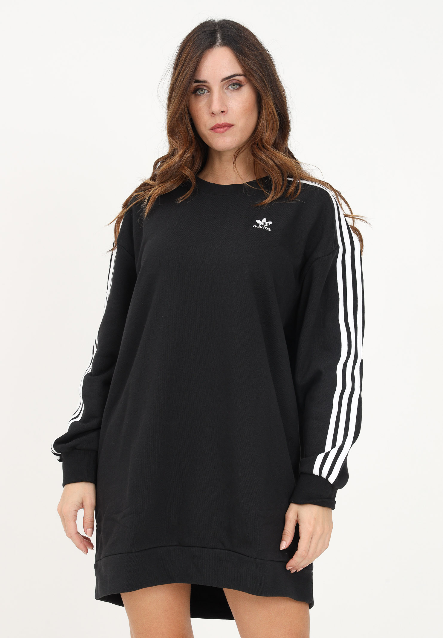 Black short dress for women with logo and 3 stripes ADIDAS | HM4688.