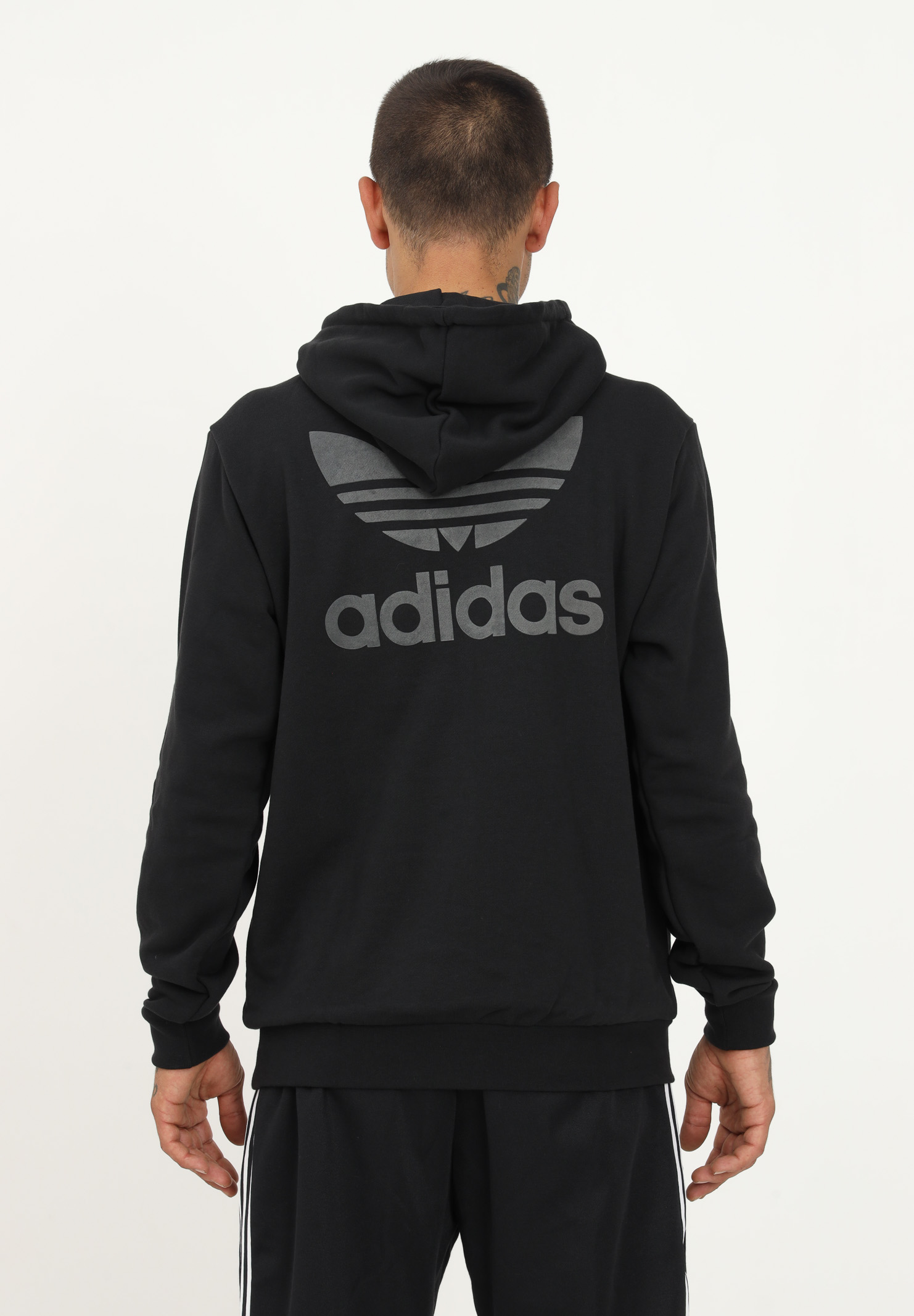 Premium street style black hoodie for men and women with trefoil series ADIDAS | HS8895.
