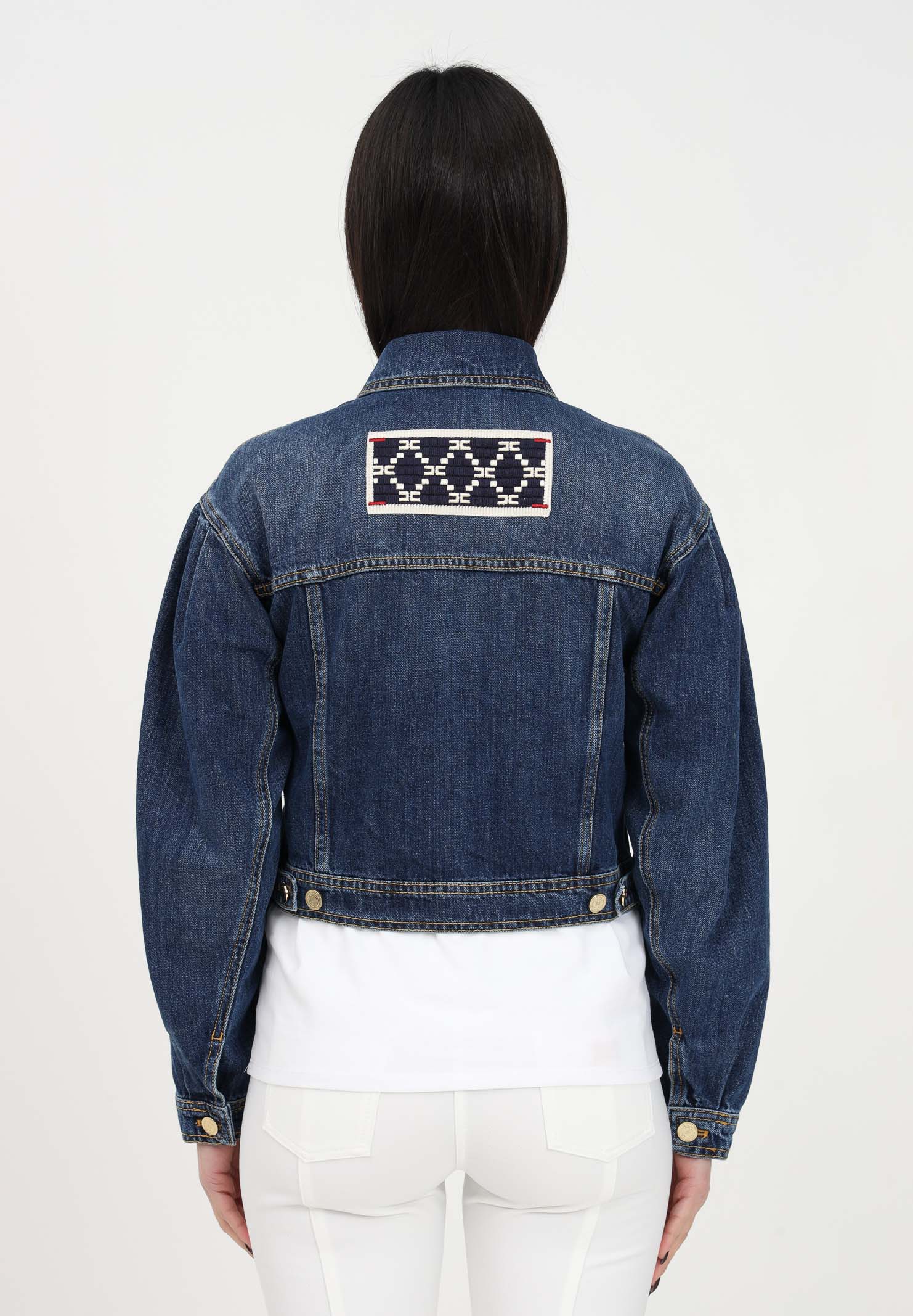 Women's blue denim jacket with embroidered patch ELISABETTA FRANCHI | BJ16D31E2139