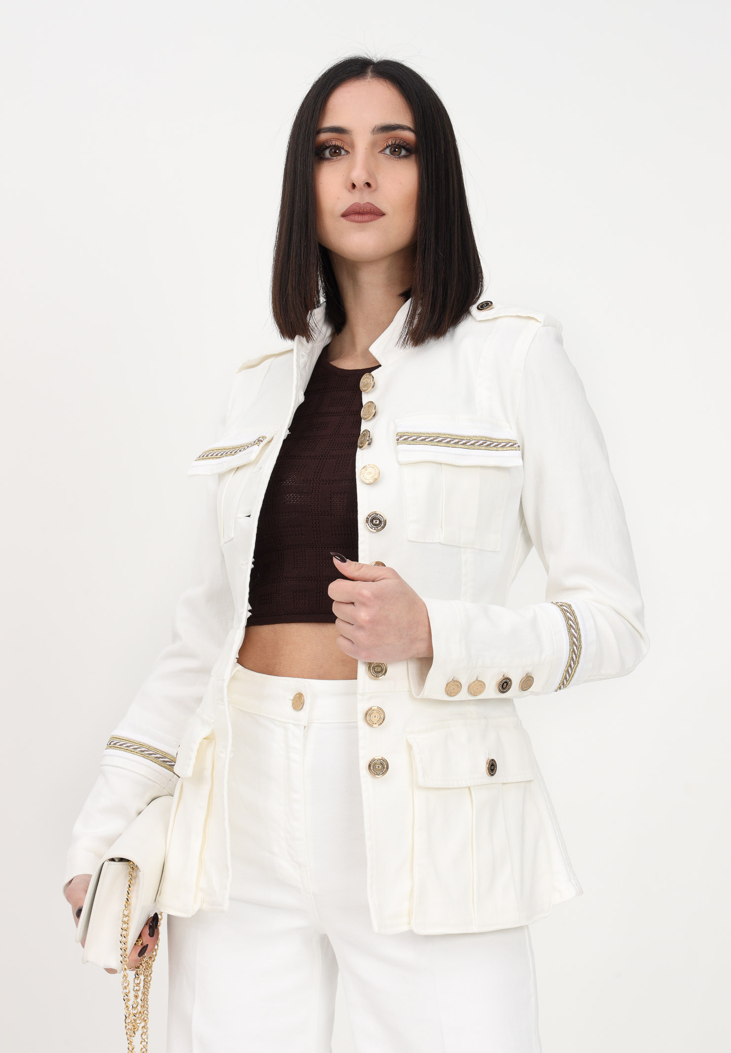 Women's white denim jacket ELISABETTA FRANCHI | BJ17D31E2360