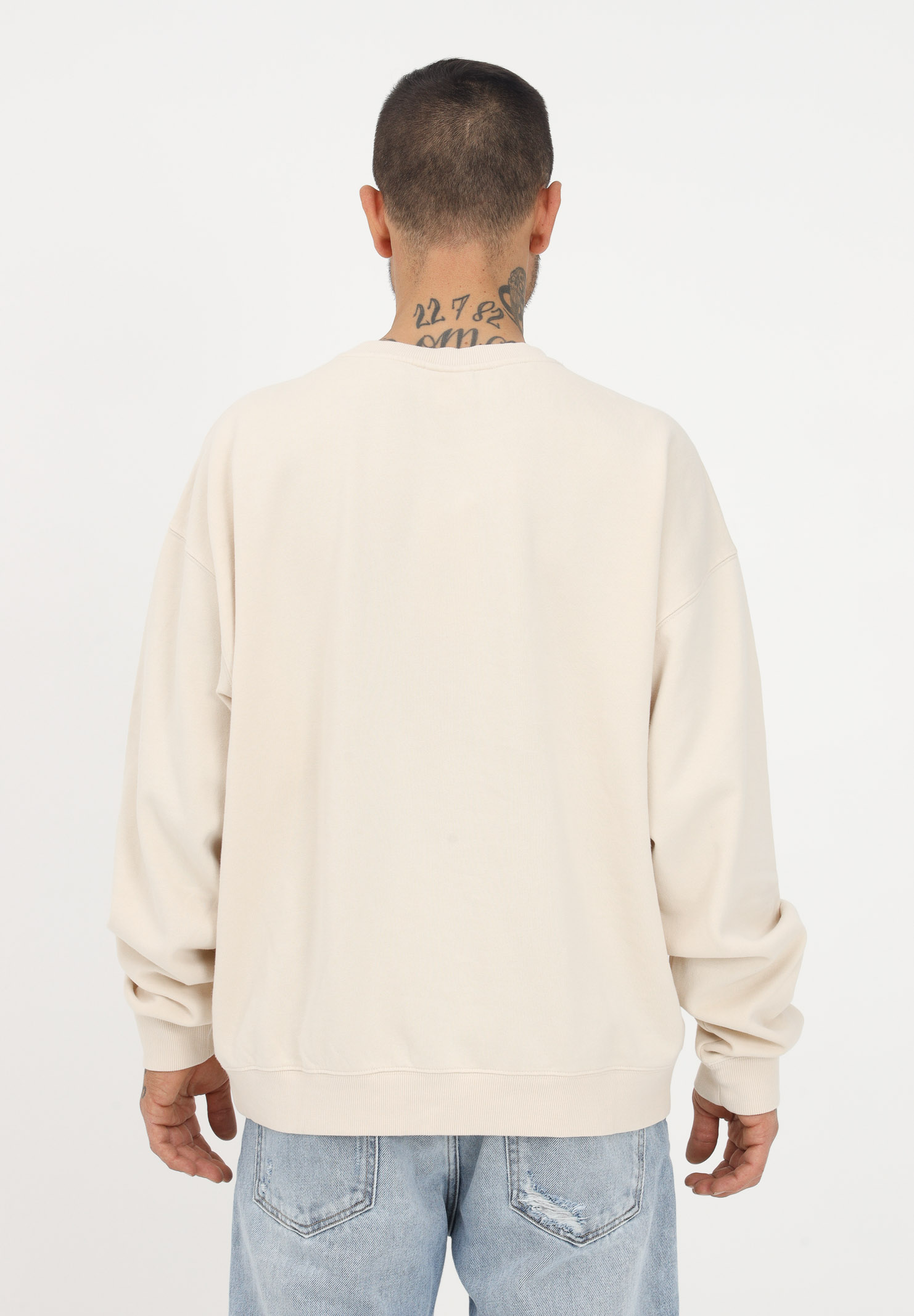 Beige crewneck sweatshirt for men with logo embroidery GUESS | HM2BQ09K9YH1F0J1