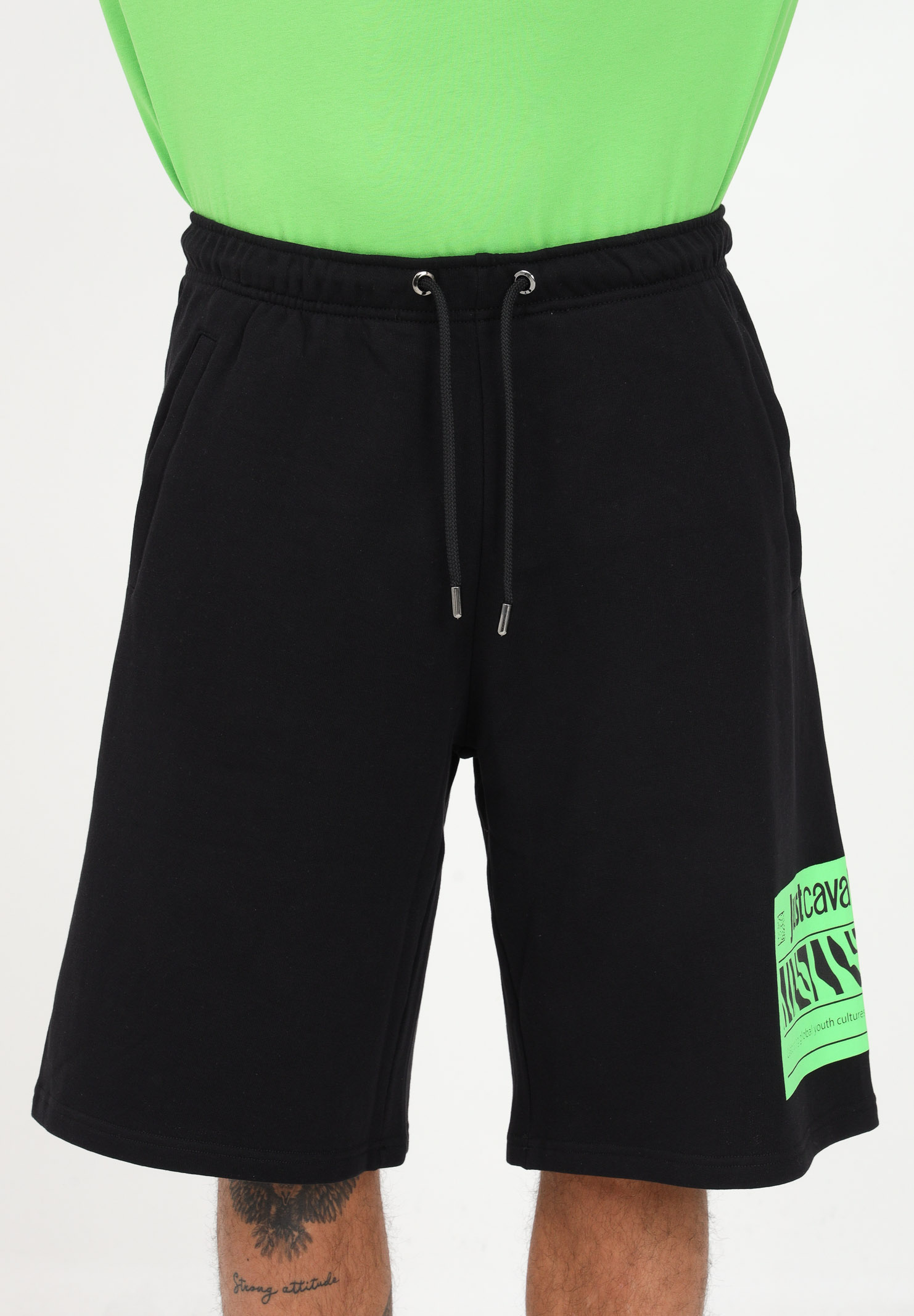 Men's black casual shorts with logo print - JUST -