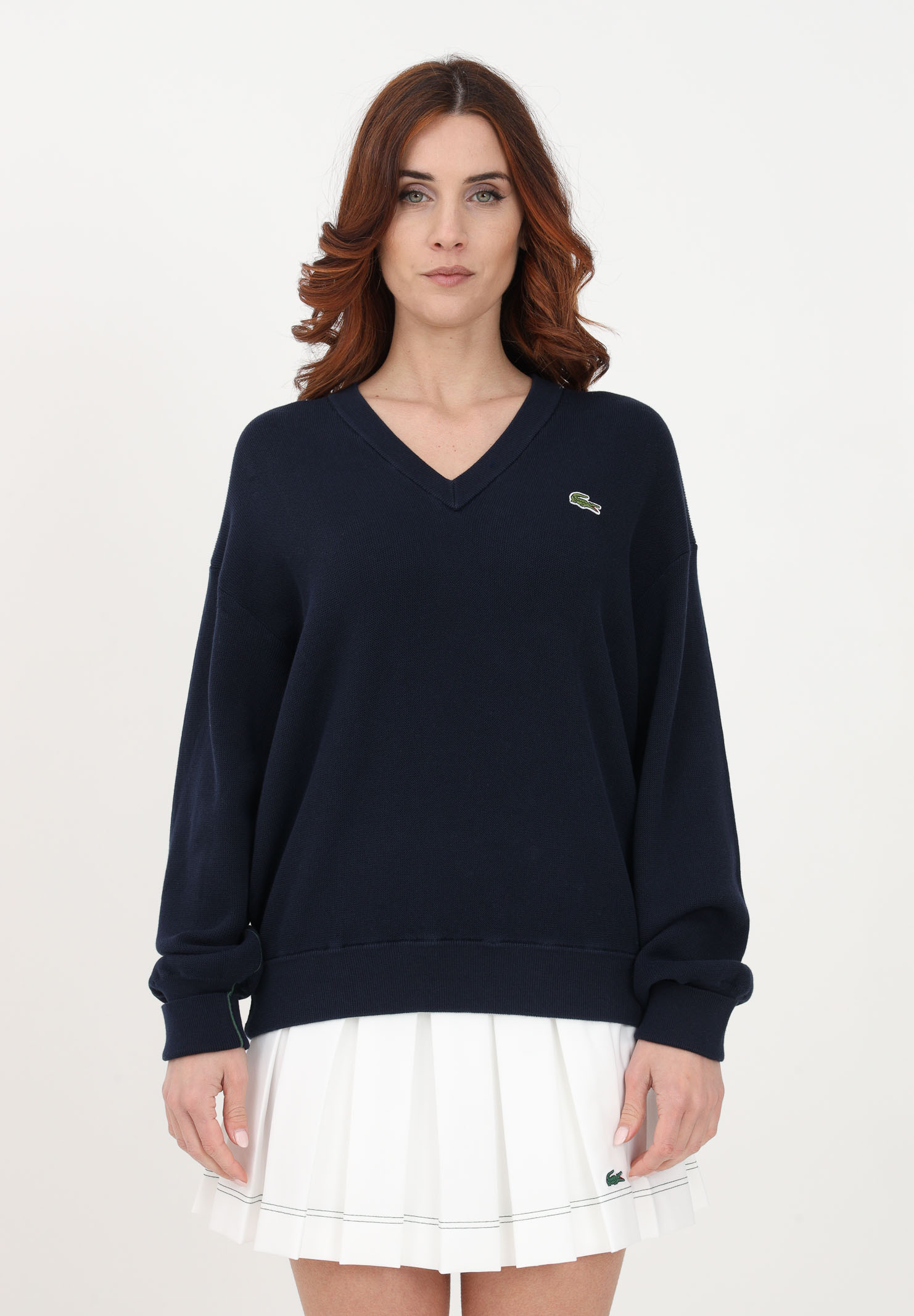 Women's blue long-sleeved sweater with crocodile patch LACOSTE | AF5622166