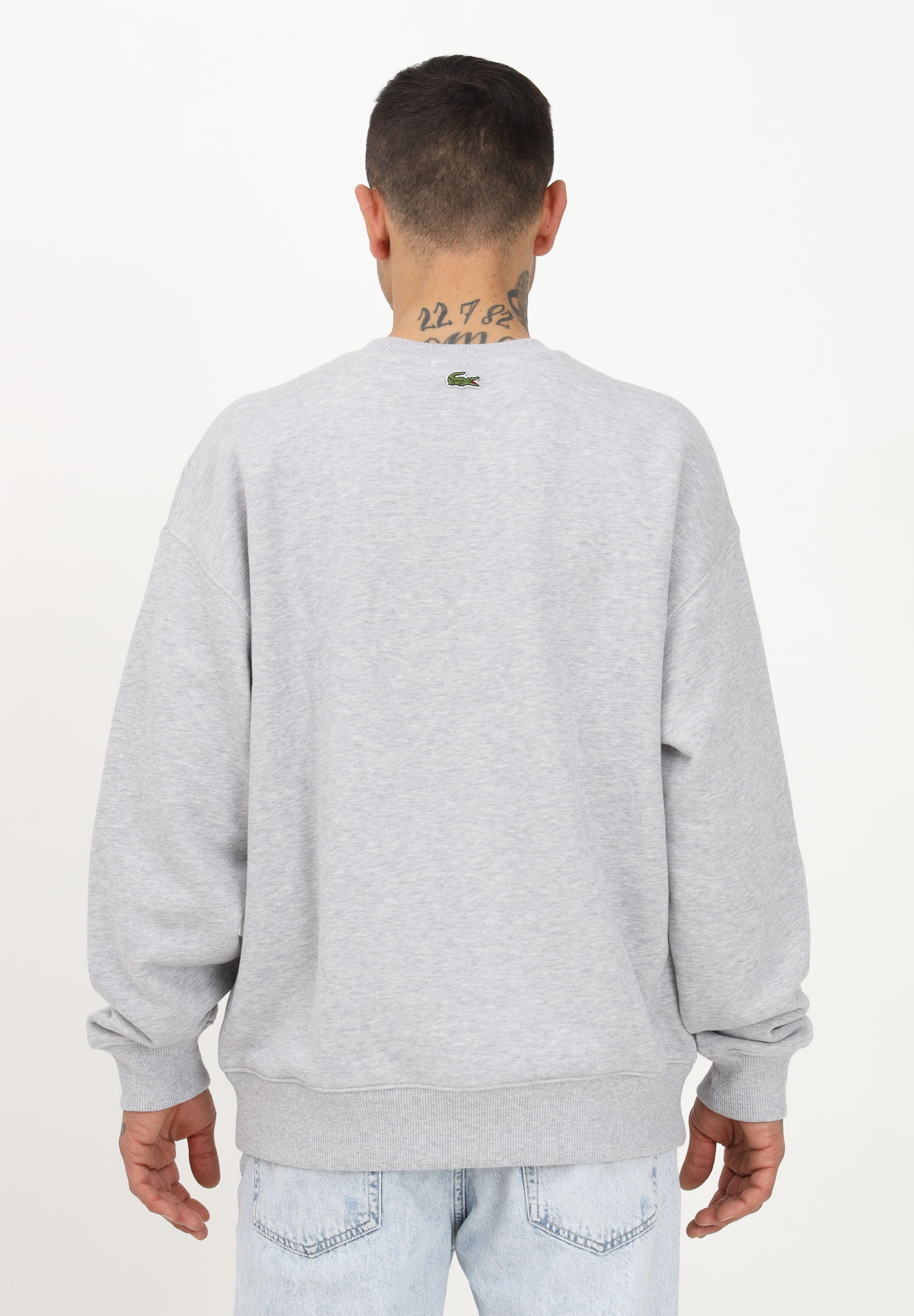 Gray crewneck sweatshirt for men and women with logo application LACOSTE | SH6405CCA