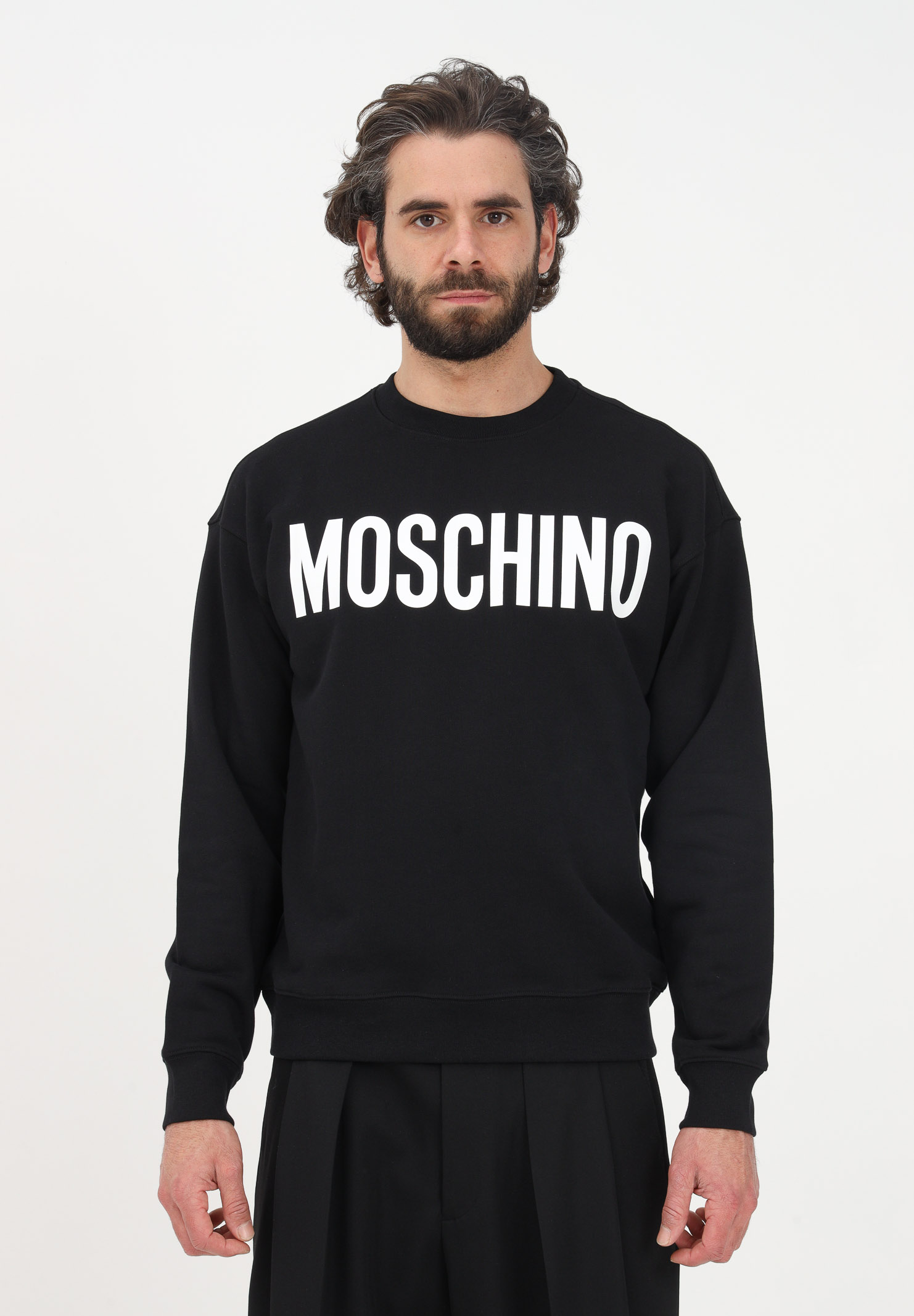 Black crewneck sweatshirt for men with logo print MOSCHINO | 17012028A1555