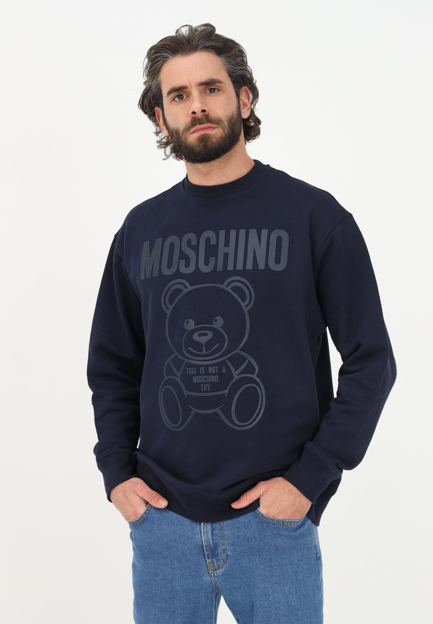 Blue crewneck sweatshirt for men with maxi logo MOSCHINO | 17132028A1290