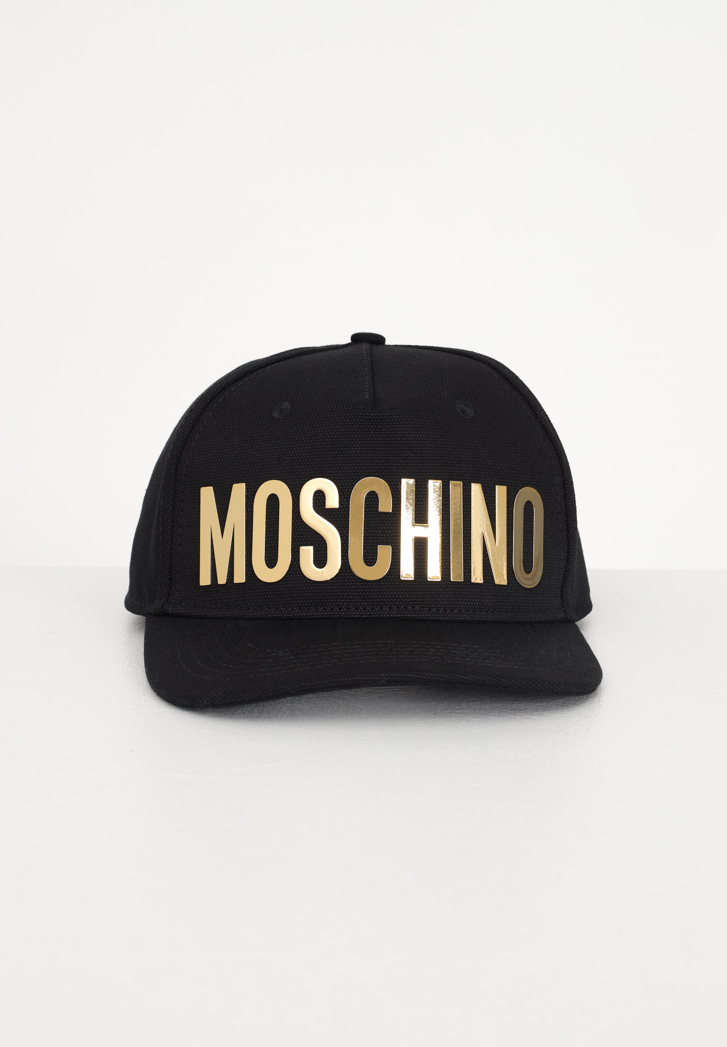 Men's black cap with plated metal lettering logo - MOSCHINO - Pavidas