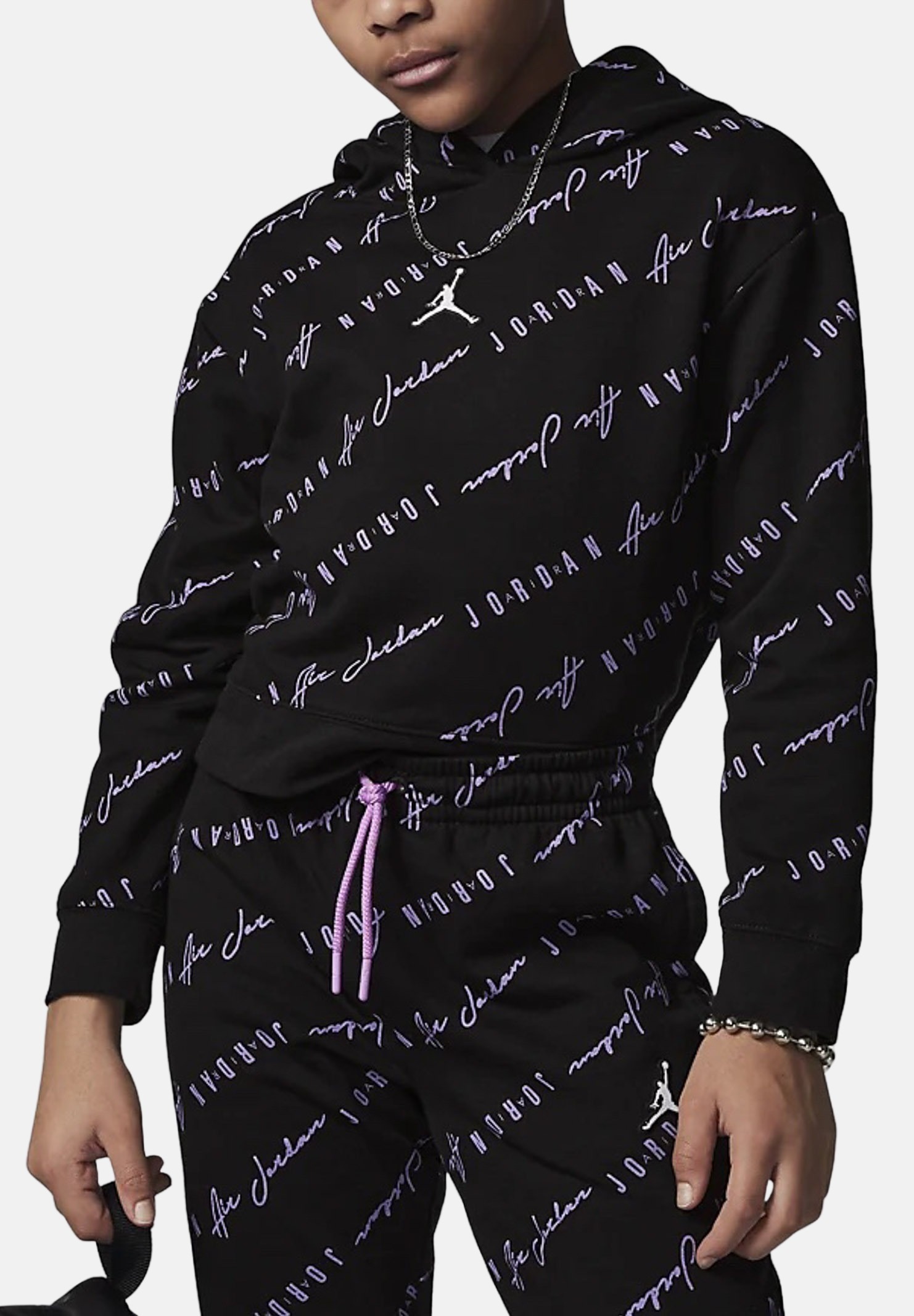 Black girl's sweatshirt with hood and all over logo print NIKE | 45C161023