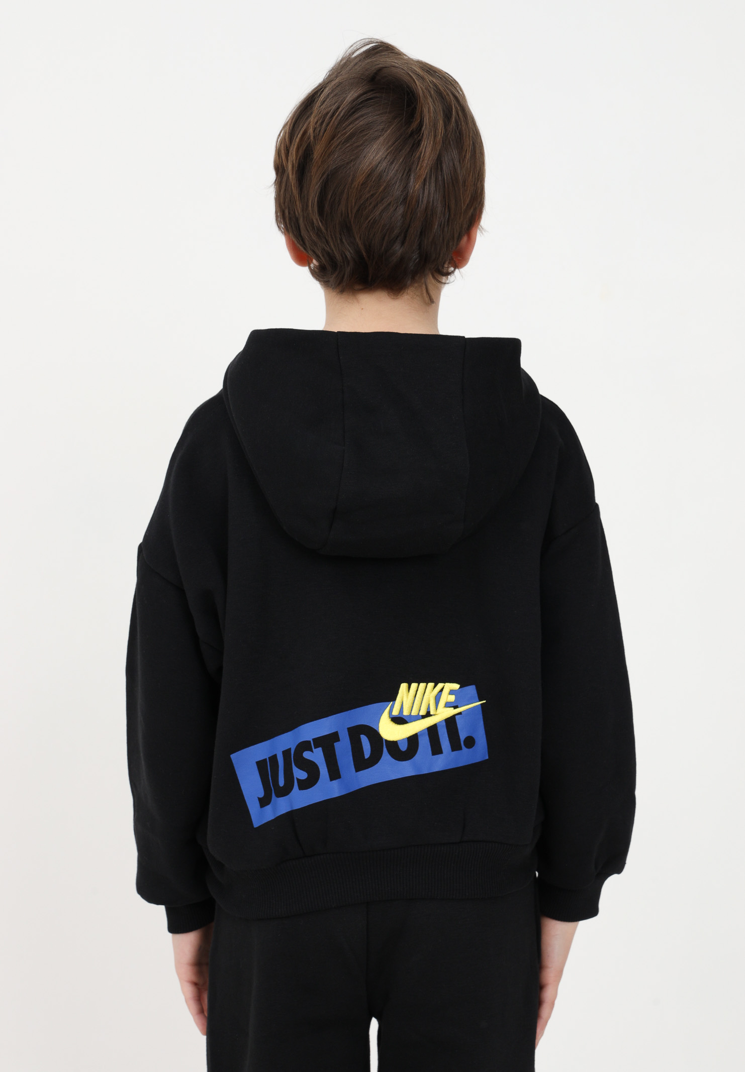 Black hooded sweatshirt for boys with maxi logo print on the back NIKE | 86K432023